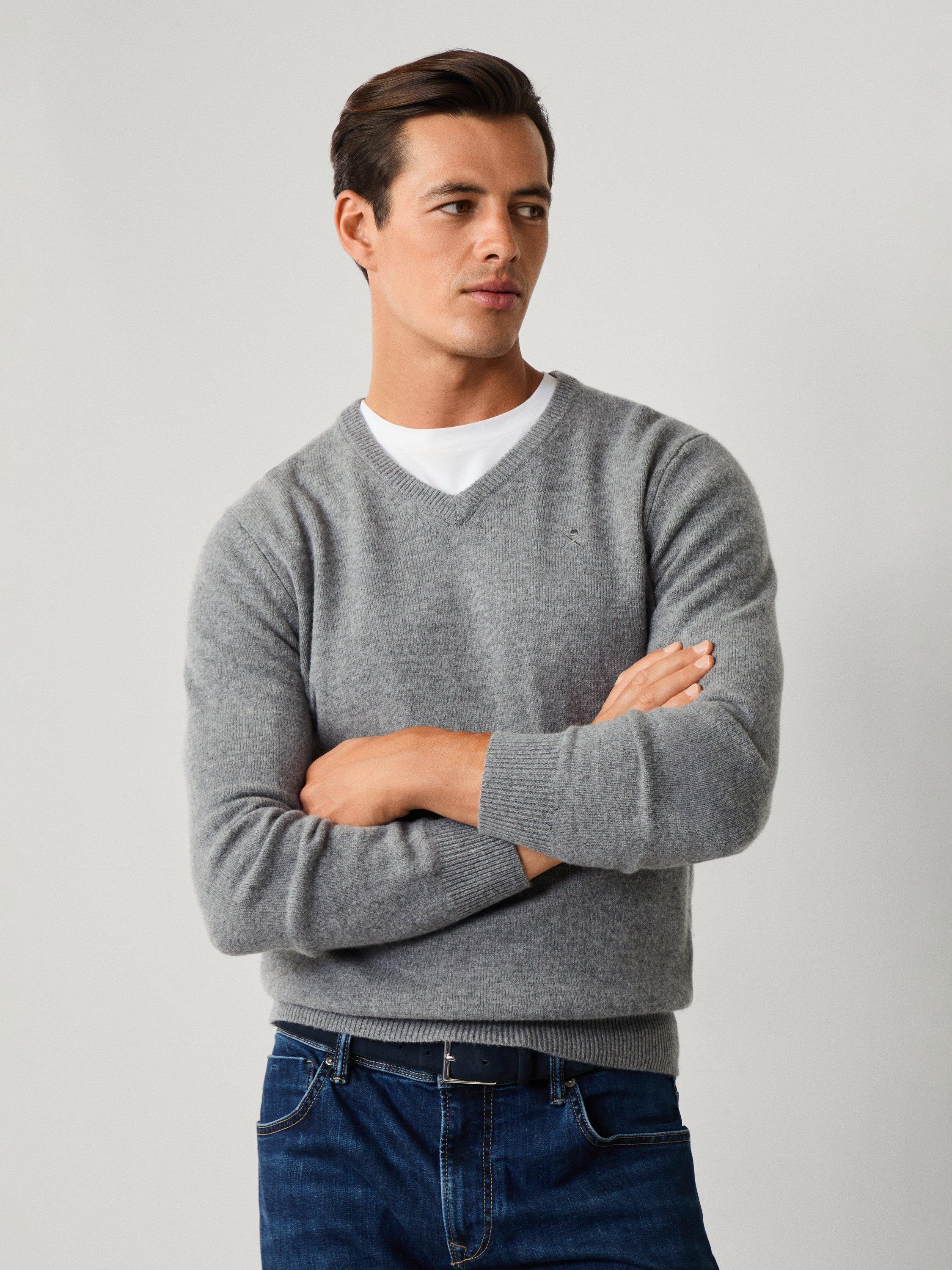 Product image 7 of 7, which shows Hackett London Pure Wool V-Neck Jumper, Metal Grey, XS