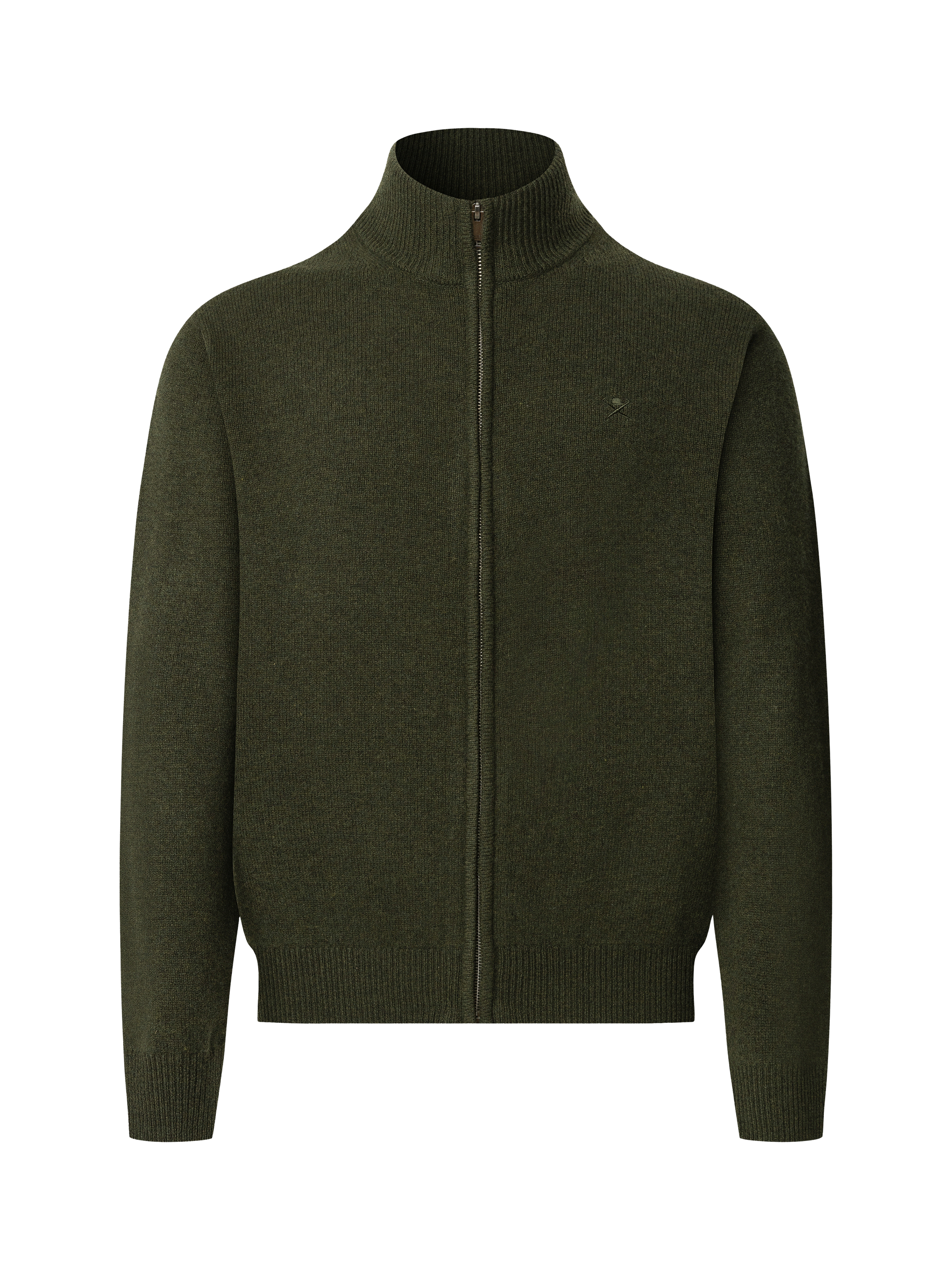 Product image 4 of 8, which shows Hackett London Pure Wool High Neck Zipped Cardigan, Hunter Green, XXXL