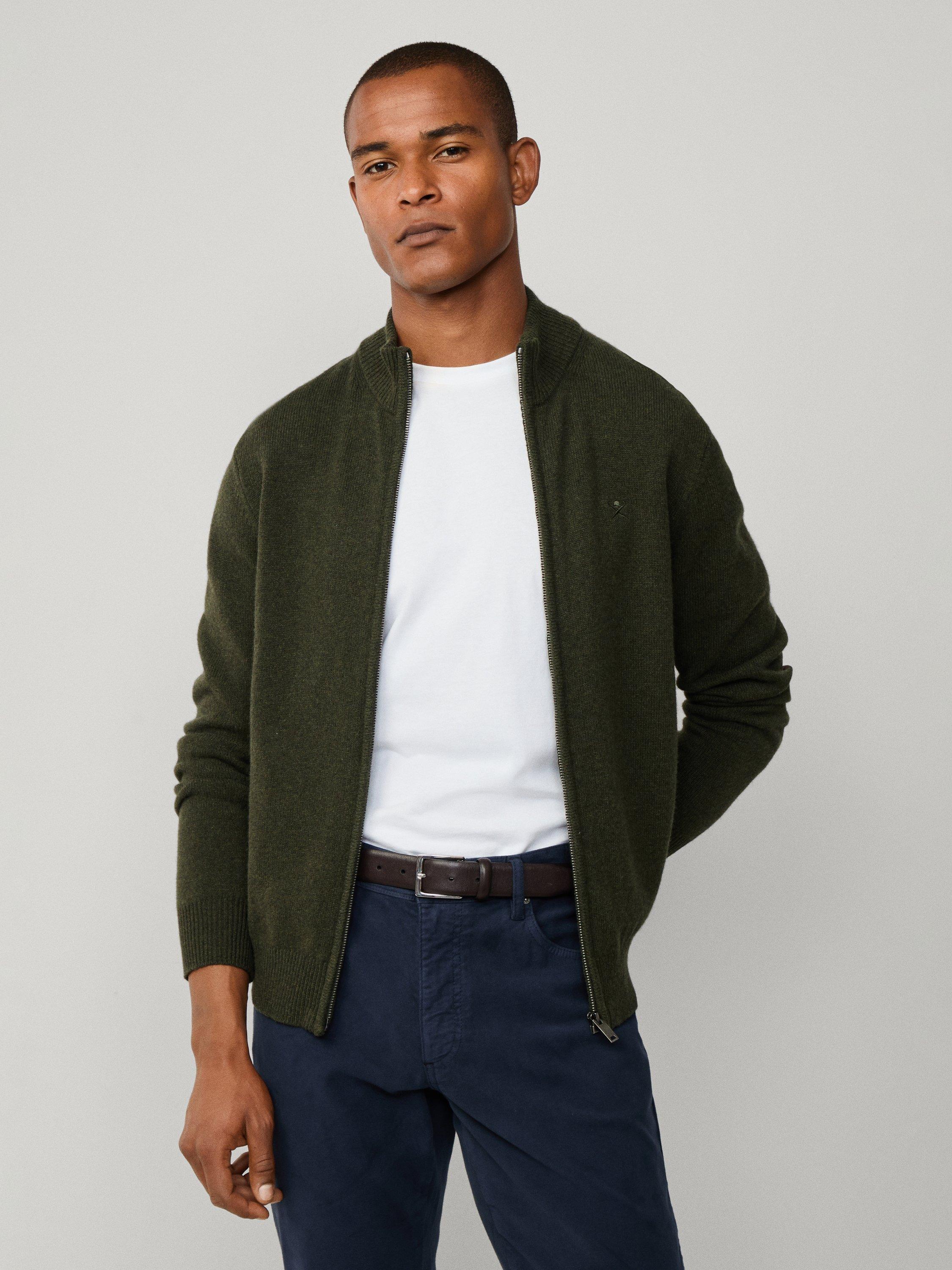 Product image 8 of 8, which shows Hackett London Pure Wool High Neck Zipped Cardigan, Hunter Green, XXXL