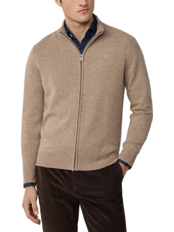 Hackett London Lambswool Full-Zip Cardigan, Malt Beige, Malt Beige