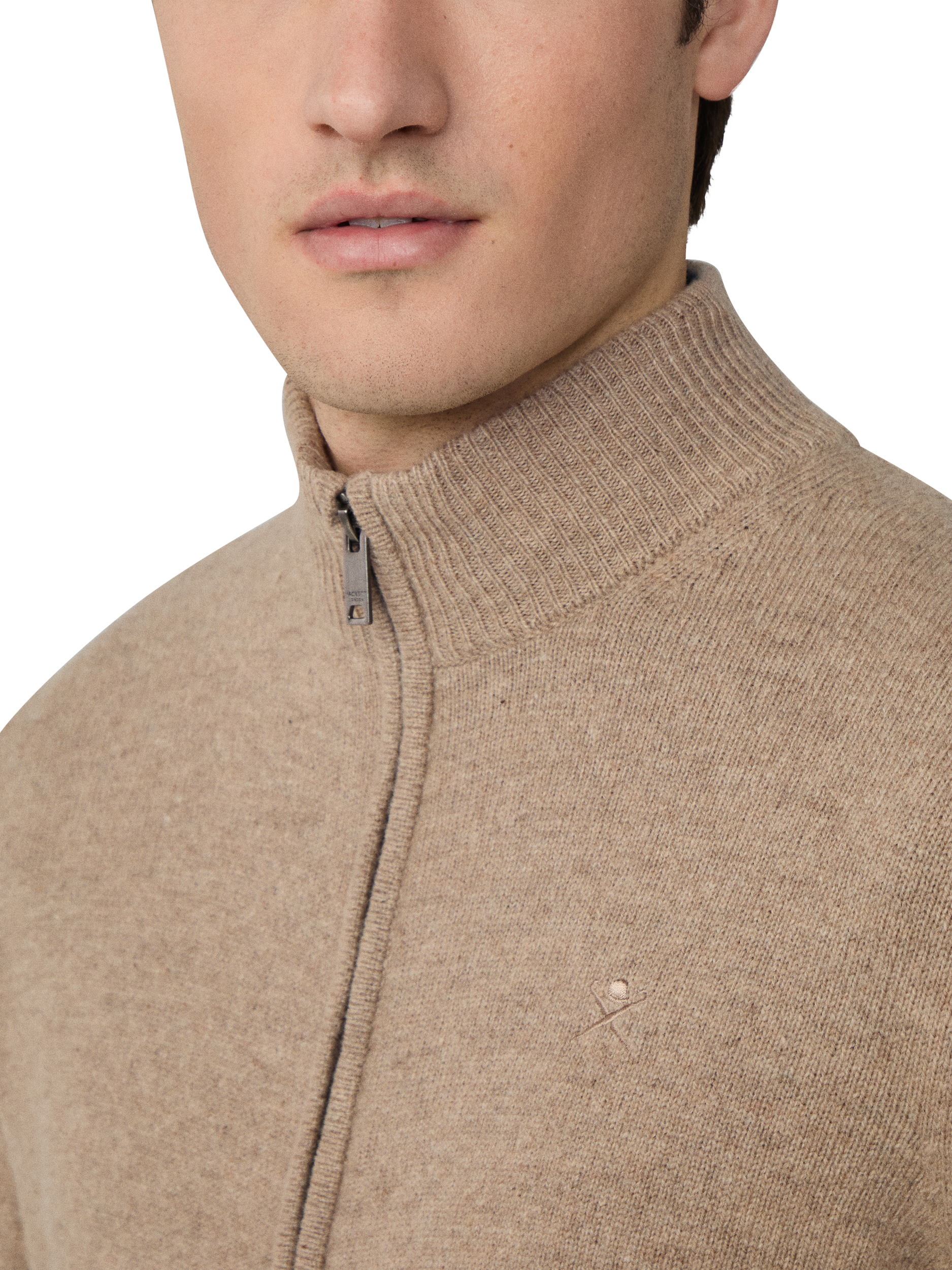 Product image 4 of 7, which shows Hackett London Lambswool Full-Zip Cardigan, Malt Beige, XXXL