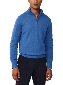 Hackett London Pure Wool High Neck Quarter Zip Jumper, Denim Blue