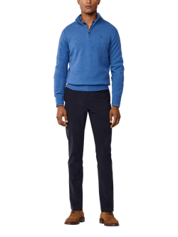 Hackett London Pure Wool High Neck Quarter Zip Jumper - view 2, Denim Blue