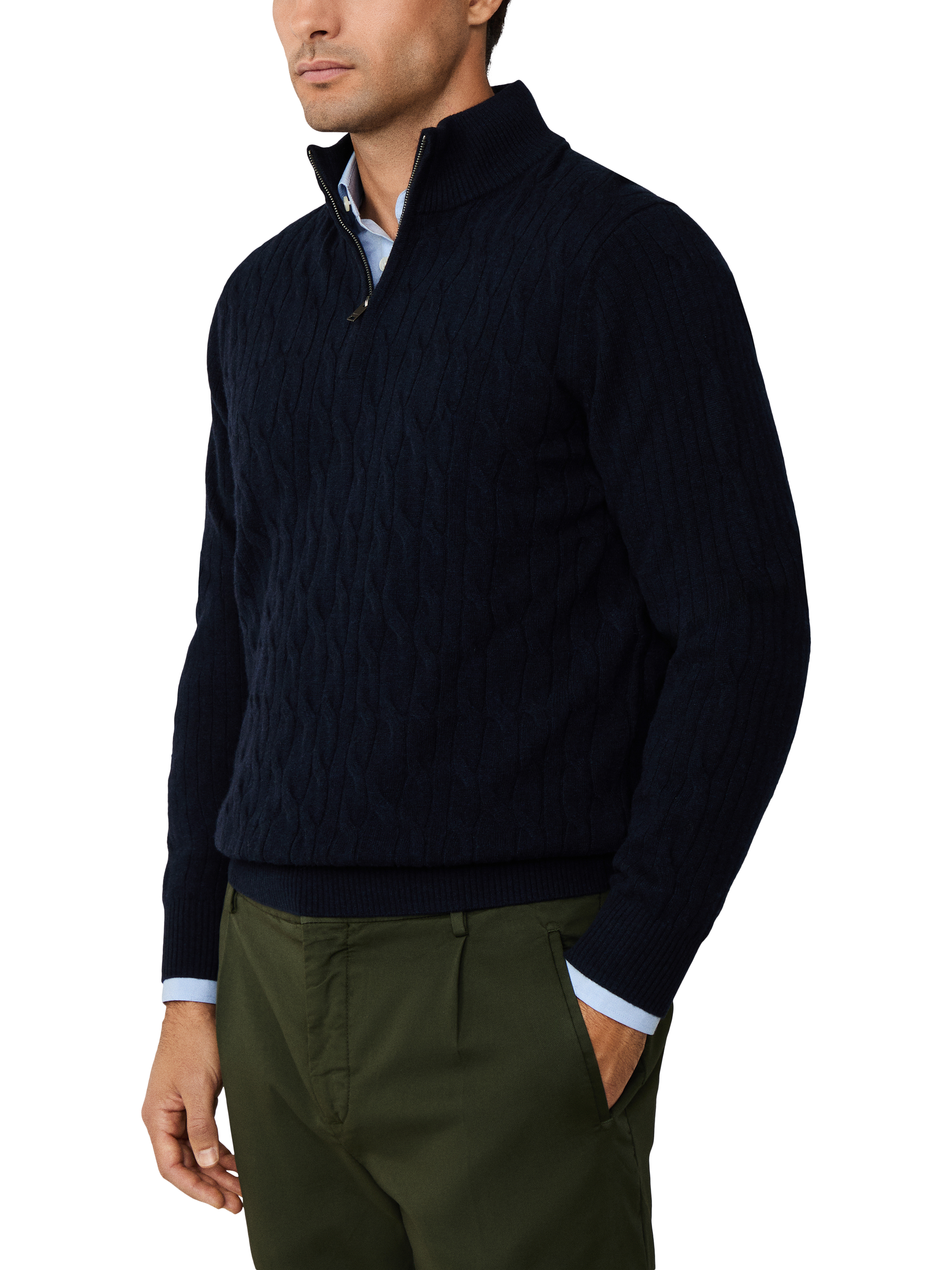 Product image 4 of 4, which shows Hackett London Zip Neck Lambswool Jersey Top, Midnight Blue, XS
