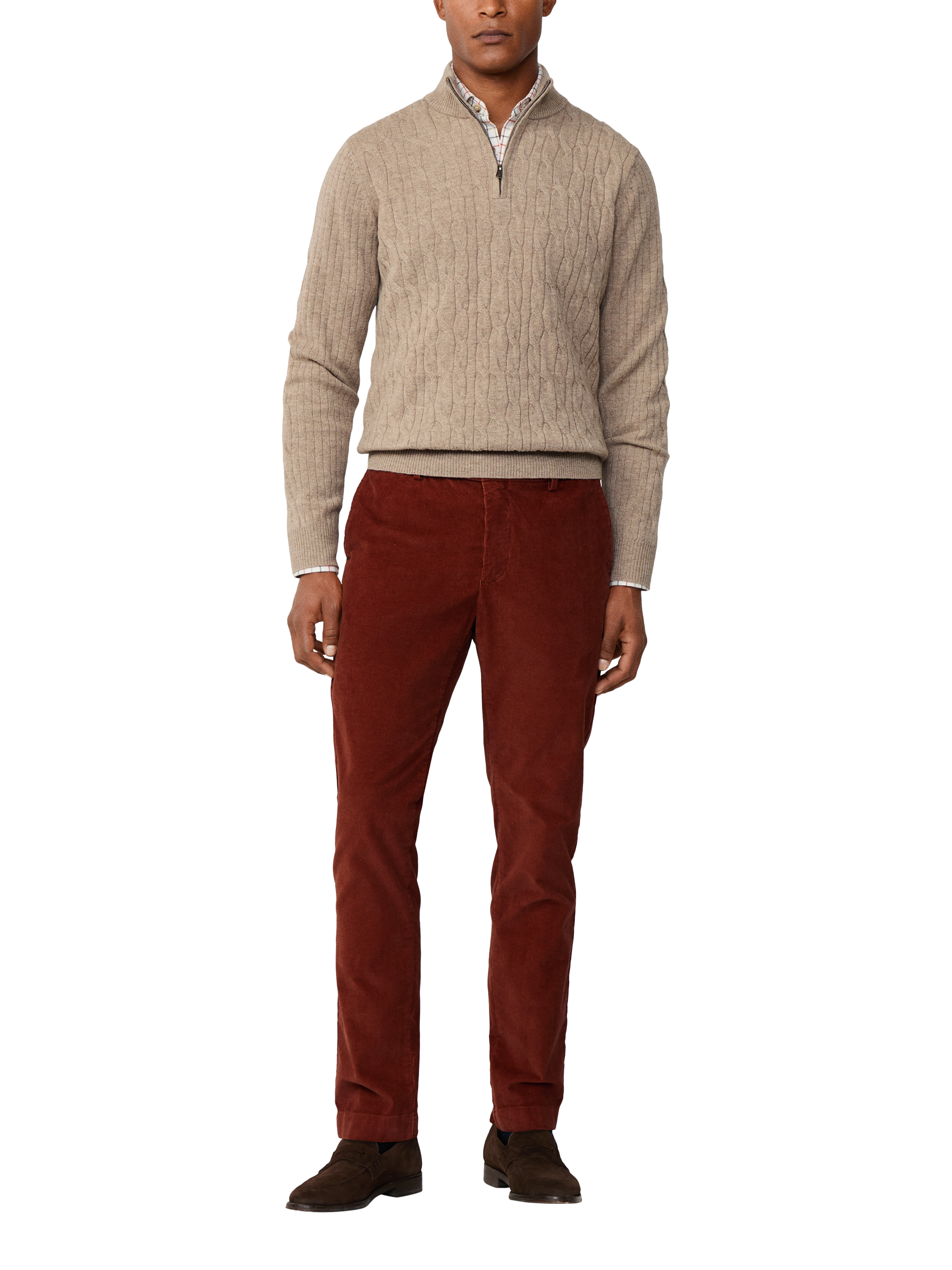 Product image 2 of 3, which shows Hackett London Zip Neck Lambswool Jersey Top, Malt Beige, XS
