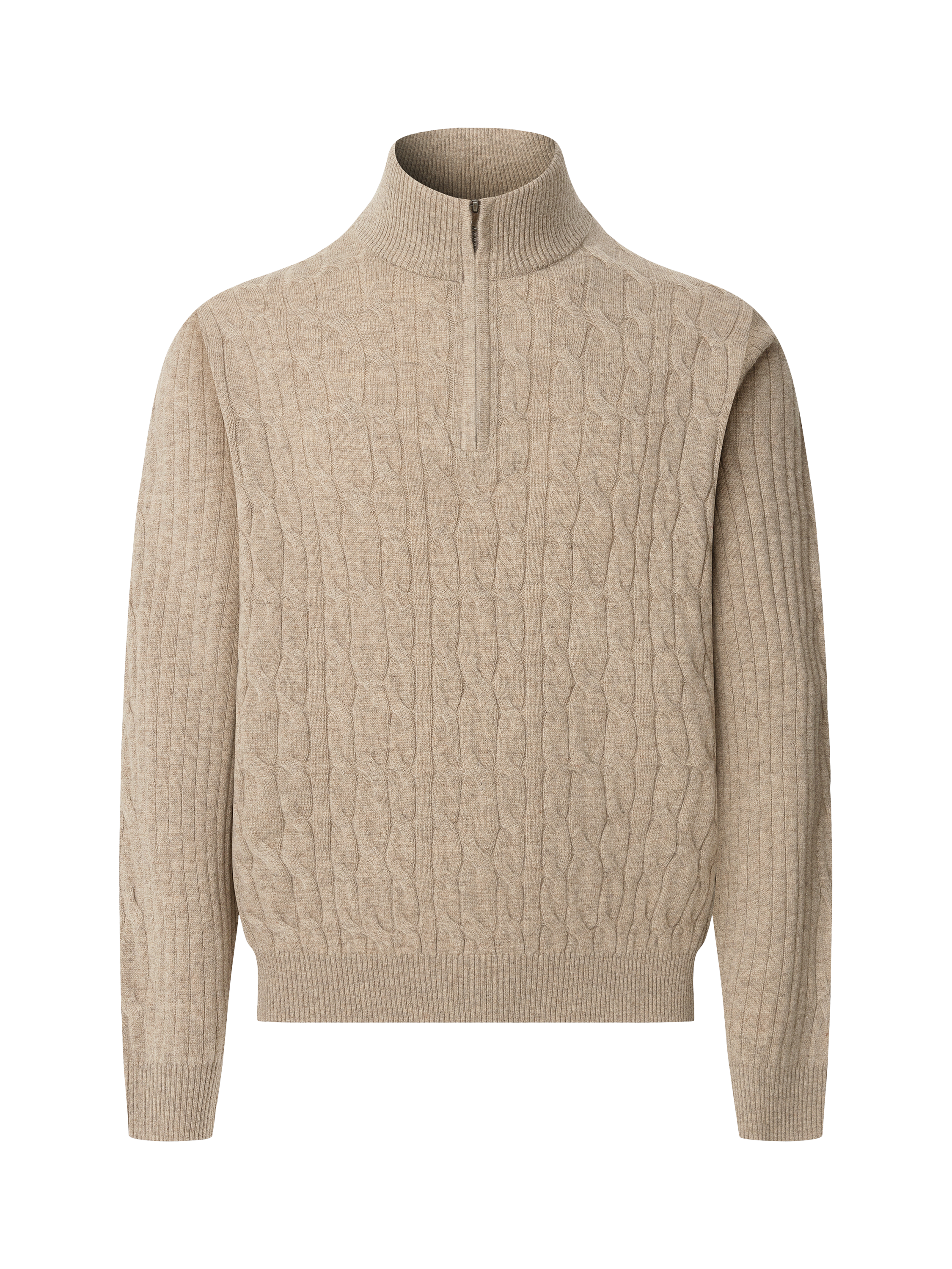 Product image 3 of 3, which shows Hackett London Zip Neck Lambswool Jersey Top, Malt Beige, XS