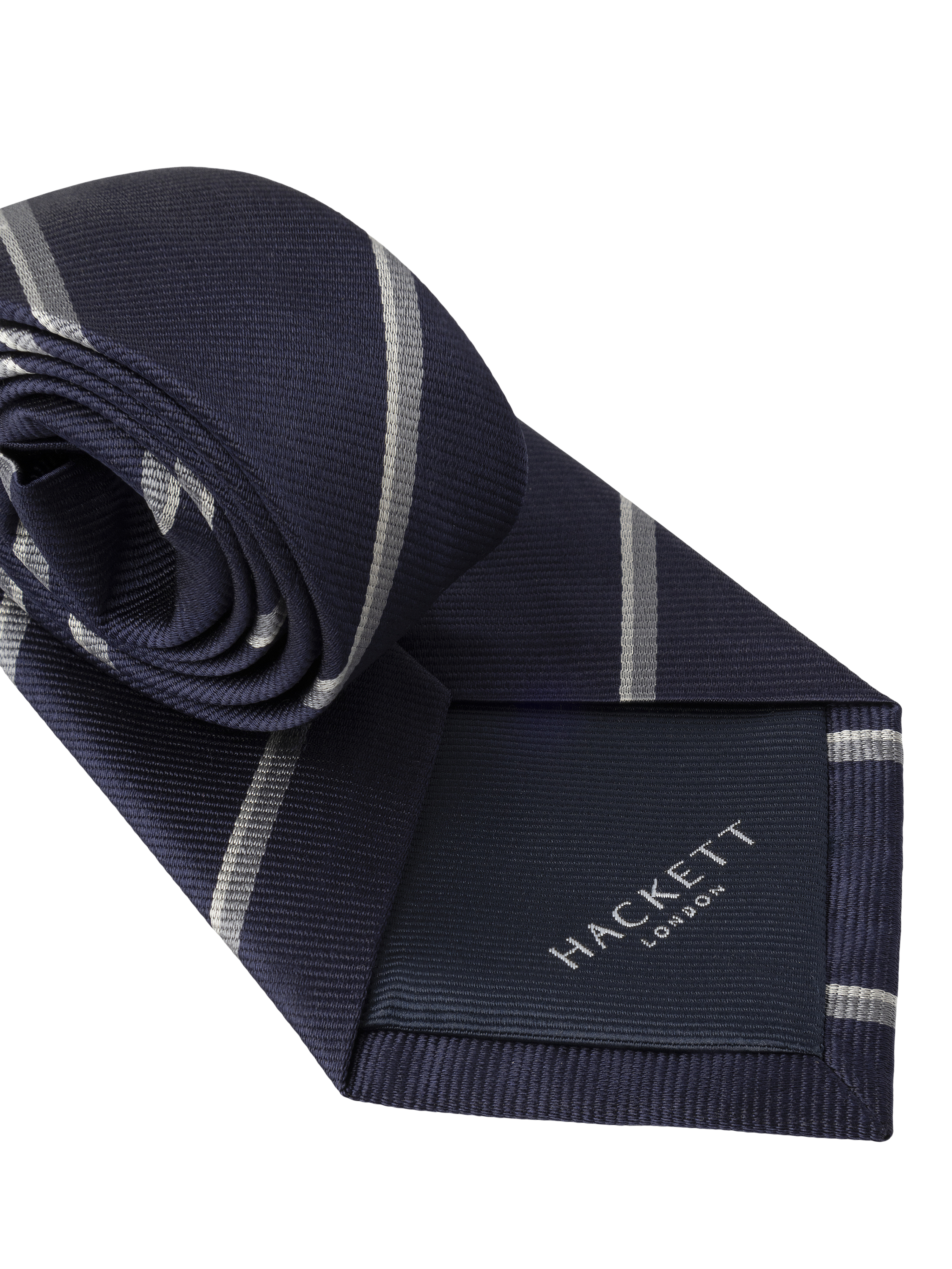 Product image 2 of 4, which shows Hackett London Silk Stripe Tie, Ink Blue