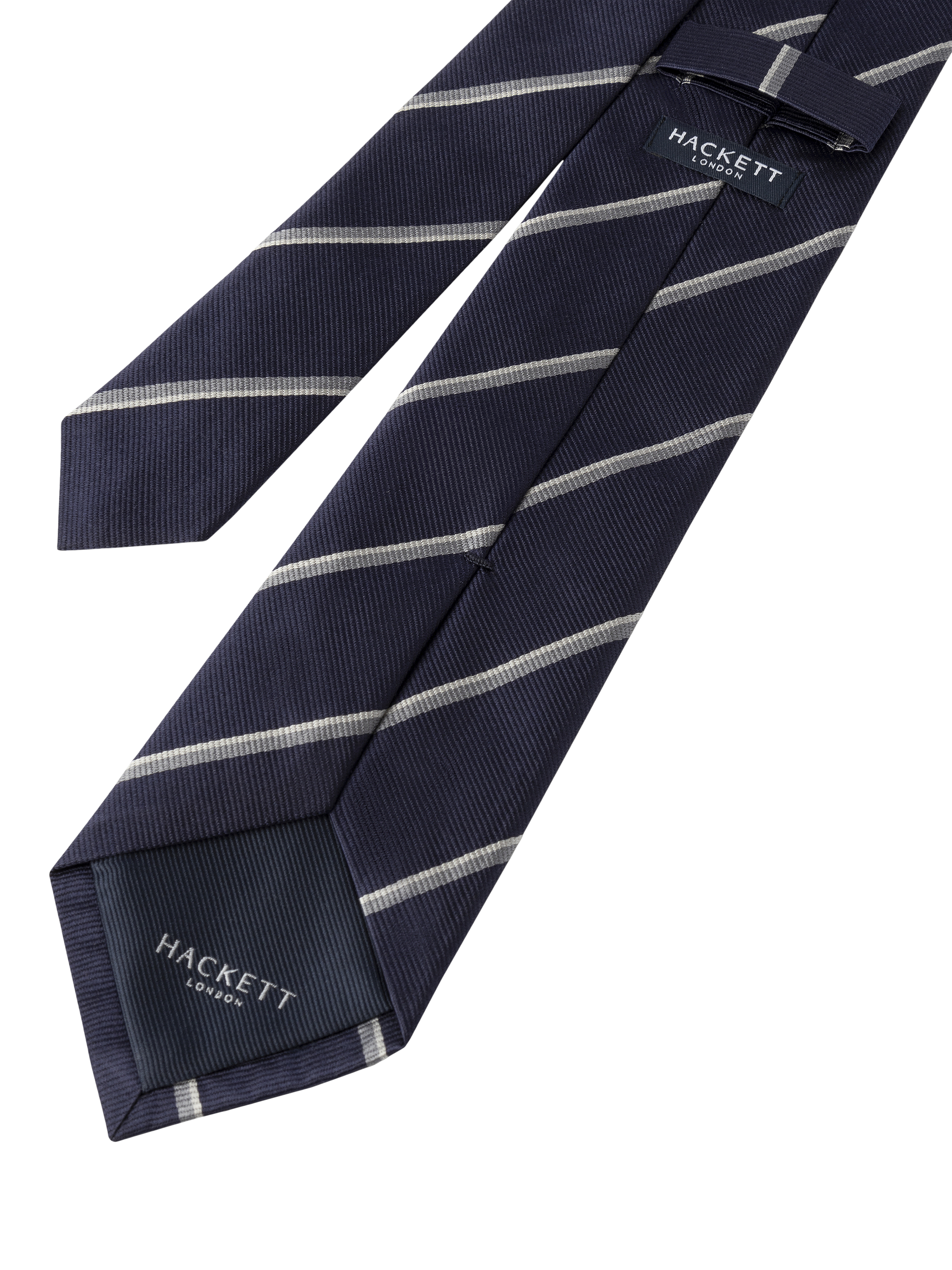 Product image 3 of 4, which shows Hackett London Silk Stripe Tie, Ink Blue