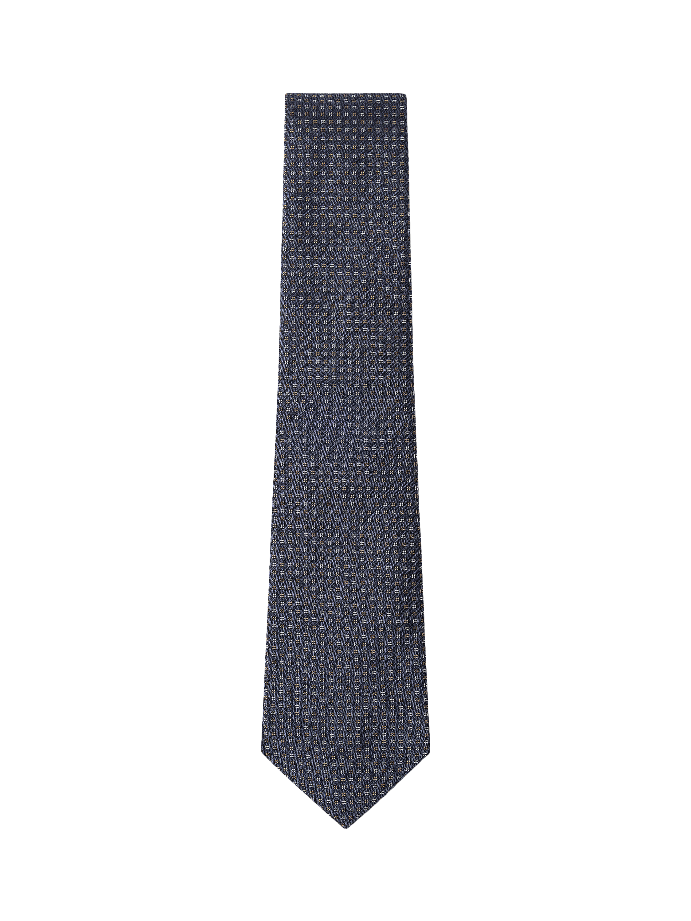 Product image 1 of 4, which shows Hackett London Fleur de Lis Silk Cotton Blend Tie, Dark Denim Blue, 0