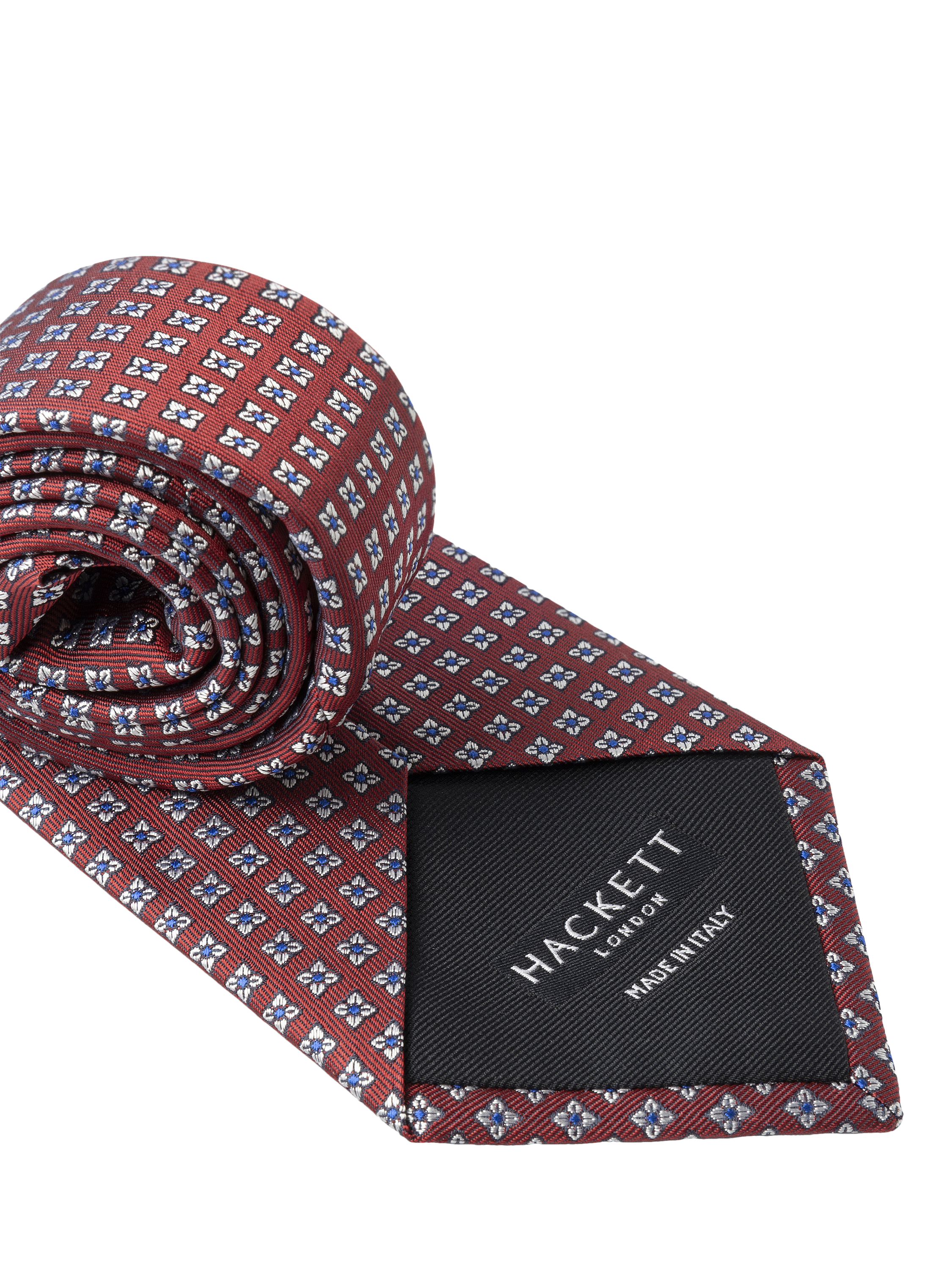 Product image 2 of 4, which shows Hackett London Floral Silk Tie, Burgundy Red, One Size