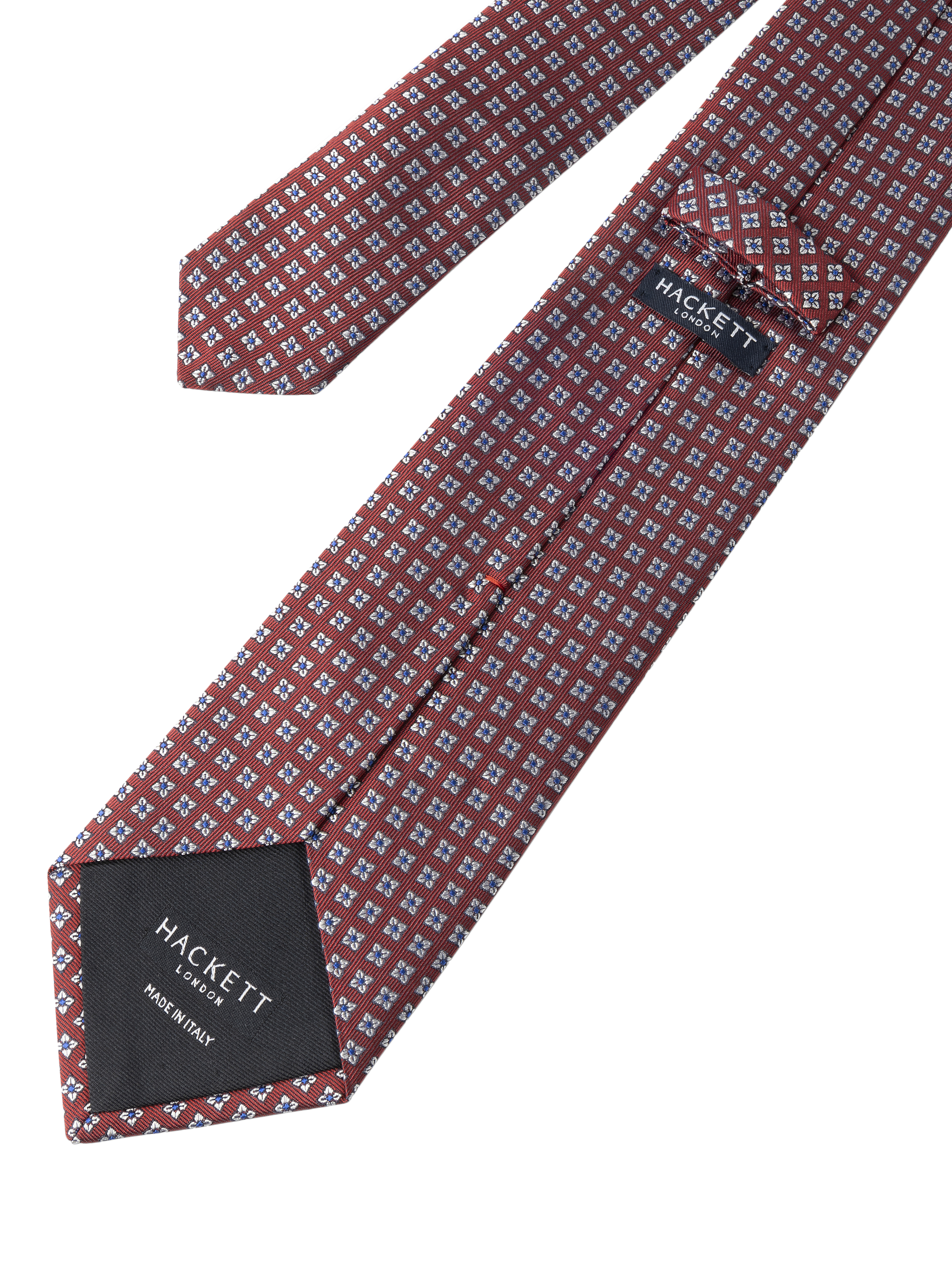 Product image 3 of 4, which shows Hackett London Floral Silk Tie, Burgundy Red, One Size