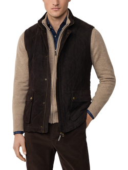 Hackett London Goatskin Suede Waistcoat, Dark Brown, Dark Brown