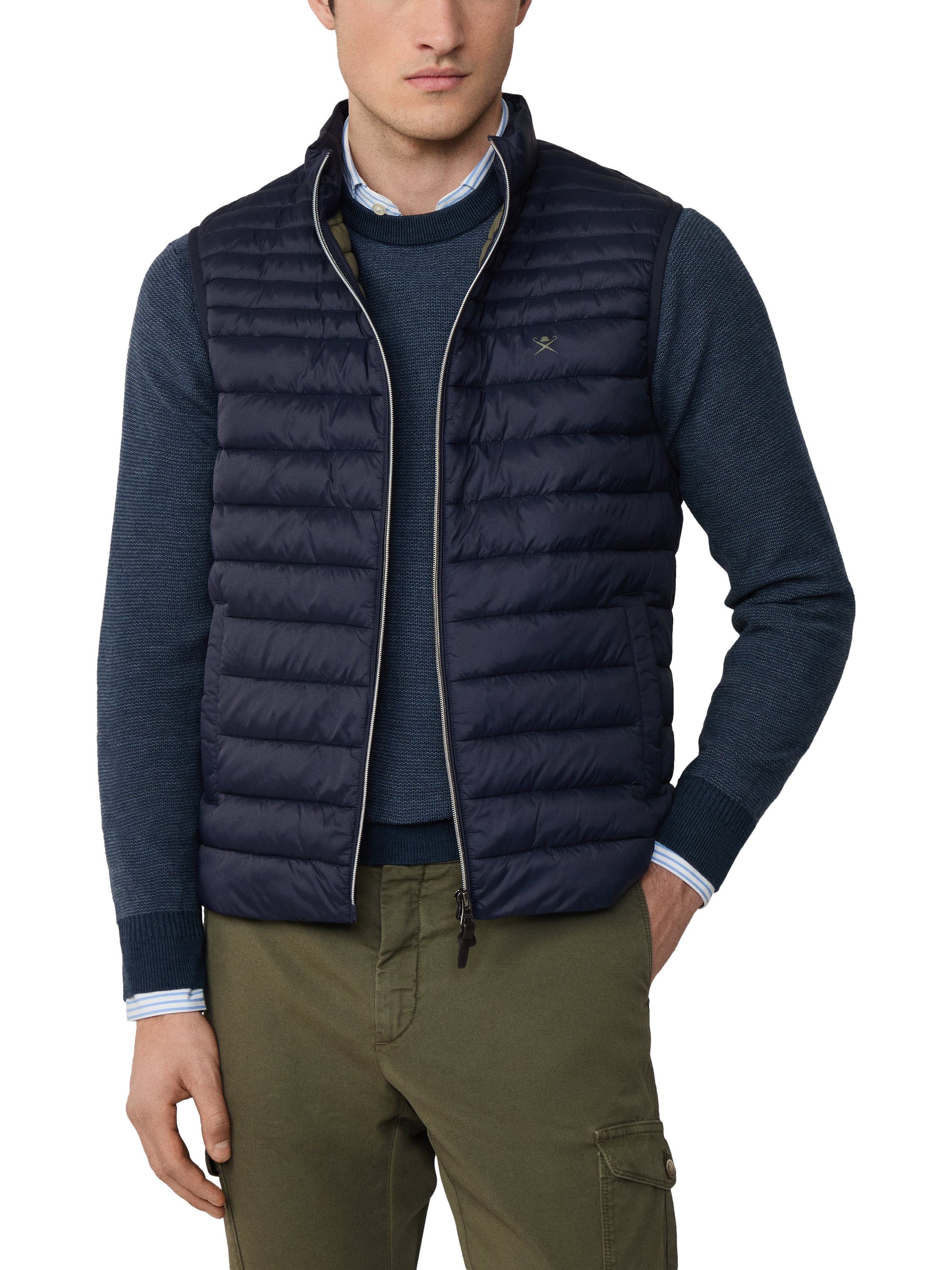 Product image 1 of 6, which shows Hackett London Ultra Lightweight Baffle Quilted Gilet, Midnight Blue, XXL