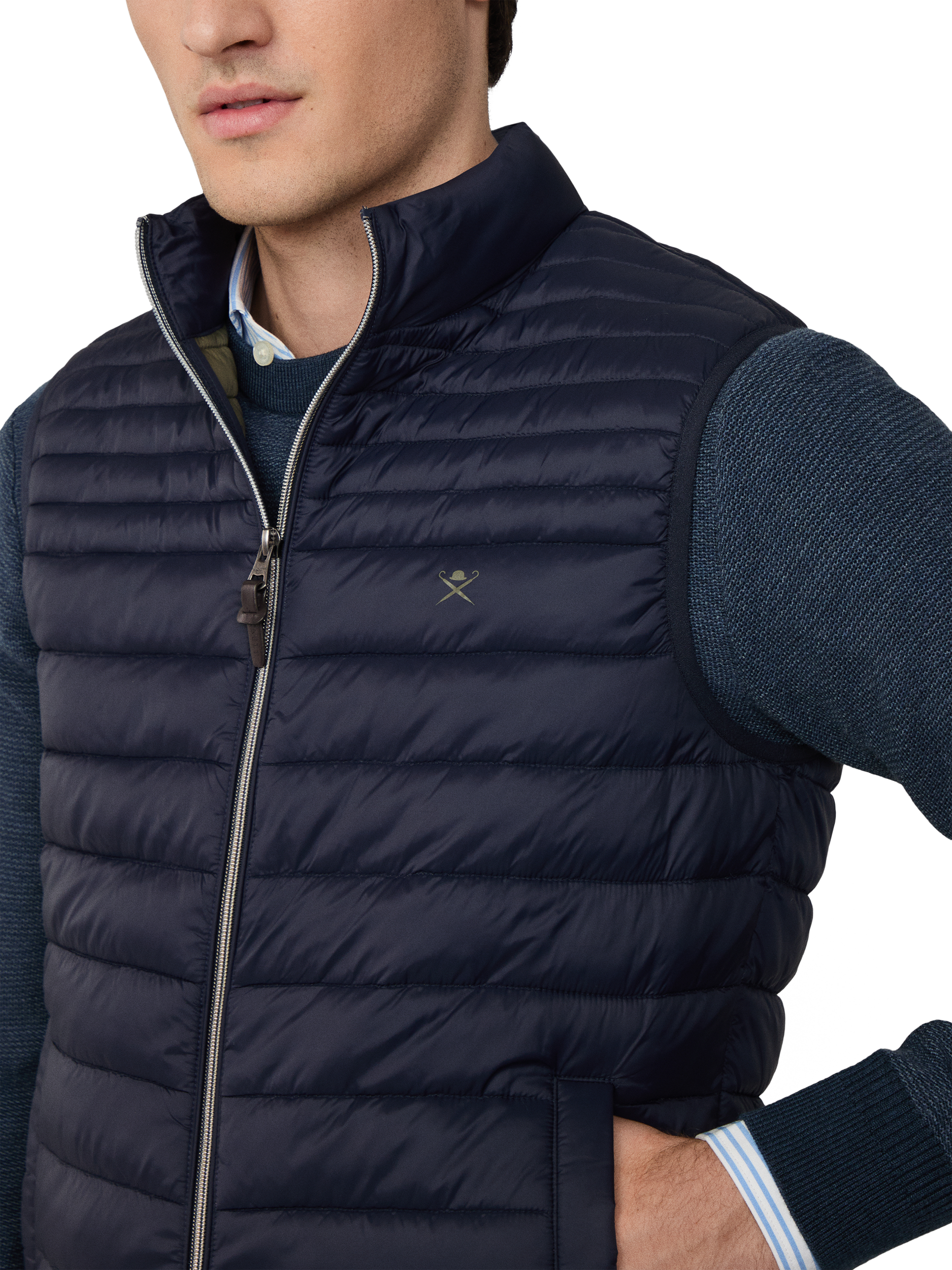 Product image 4 of 6, which shows Hackett London Ultra Lightweight Baffle Quilted Gilet, Midnight Blue, XXL
