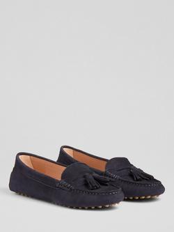 L.K.Bennett Leslie Suede Tassel Moccasin Loafers, Navy - view 2, Navy