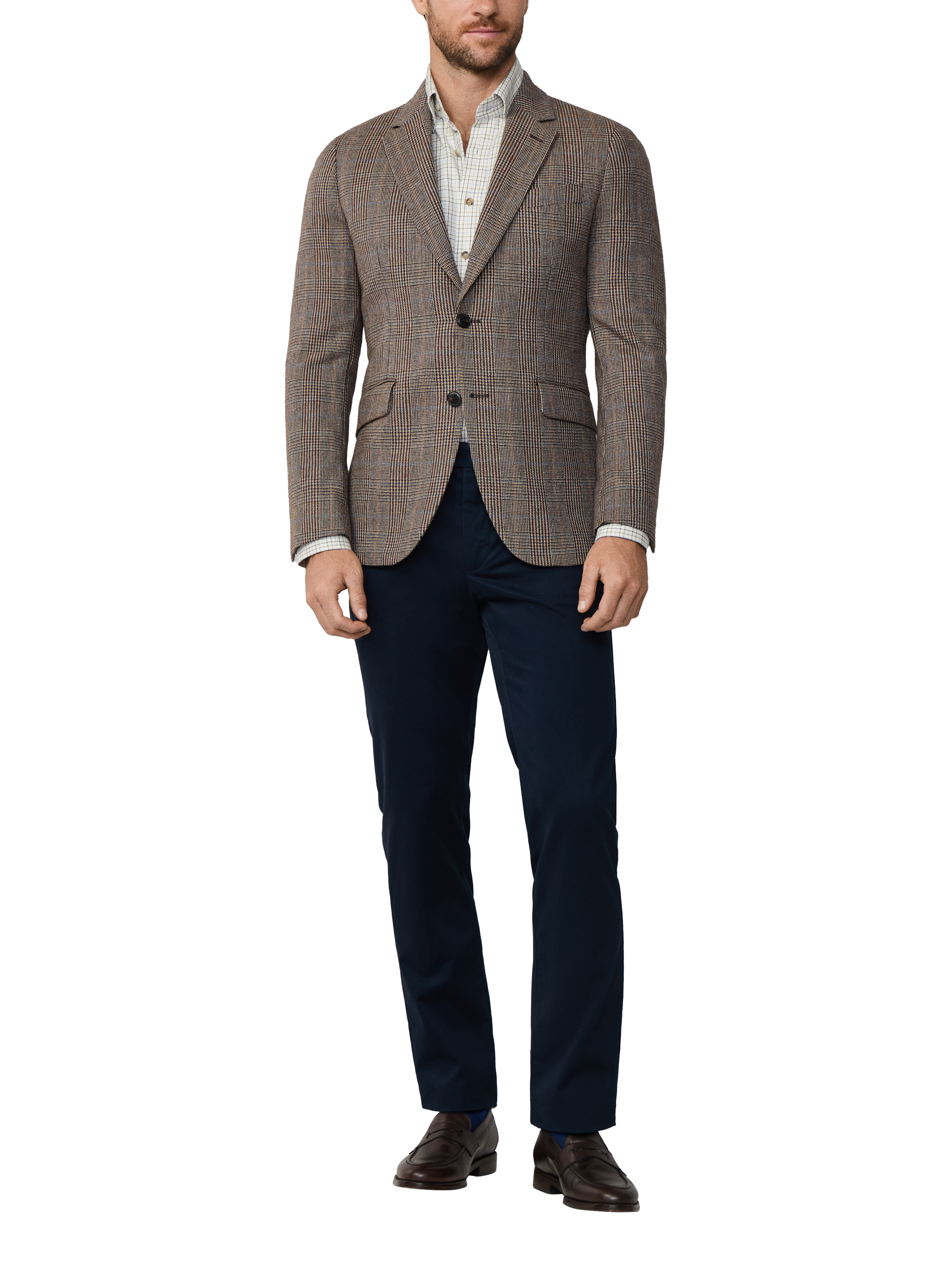 Product image 2 of 8, which shows Hackett London Wool Cotton Blend Ascot Block Check Blazer, Brown, 48