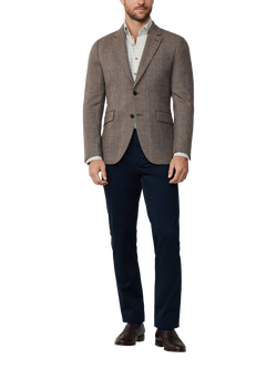 Hackett London Wool Cotton Blend Ascot Block Check Blazer, Brown - view 2, Brown