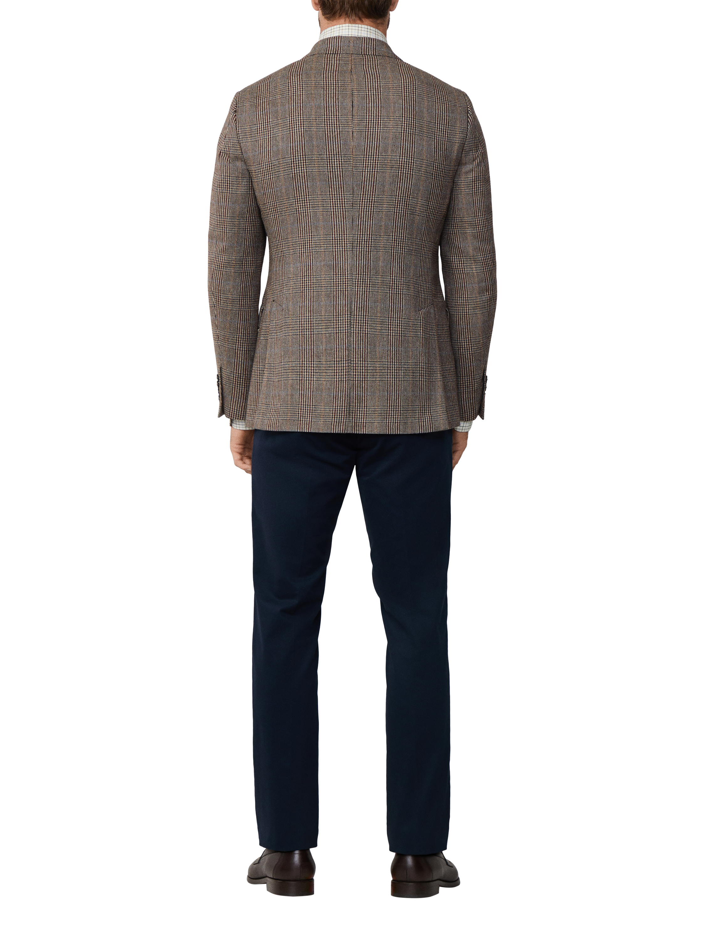 Product image 3 of 8, which shows Hackett London Wool Cotton Blend Ascot Block Check Blazer, Brown, 48