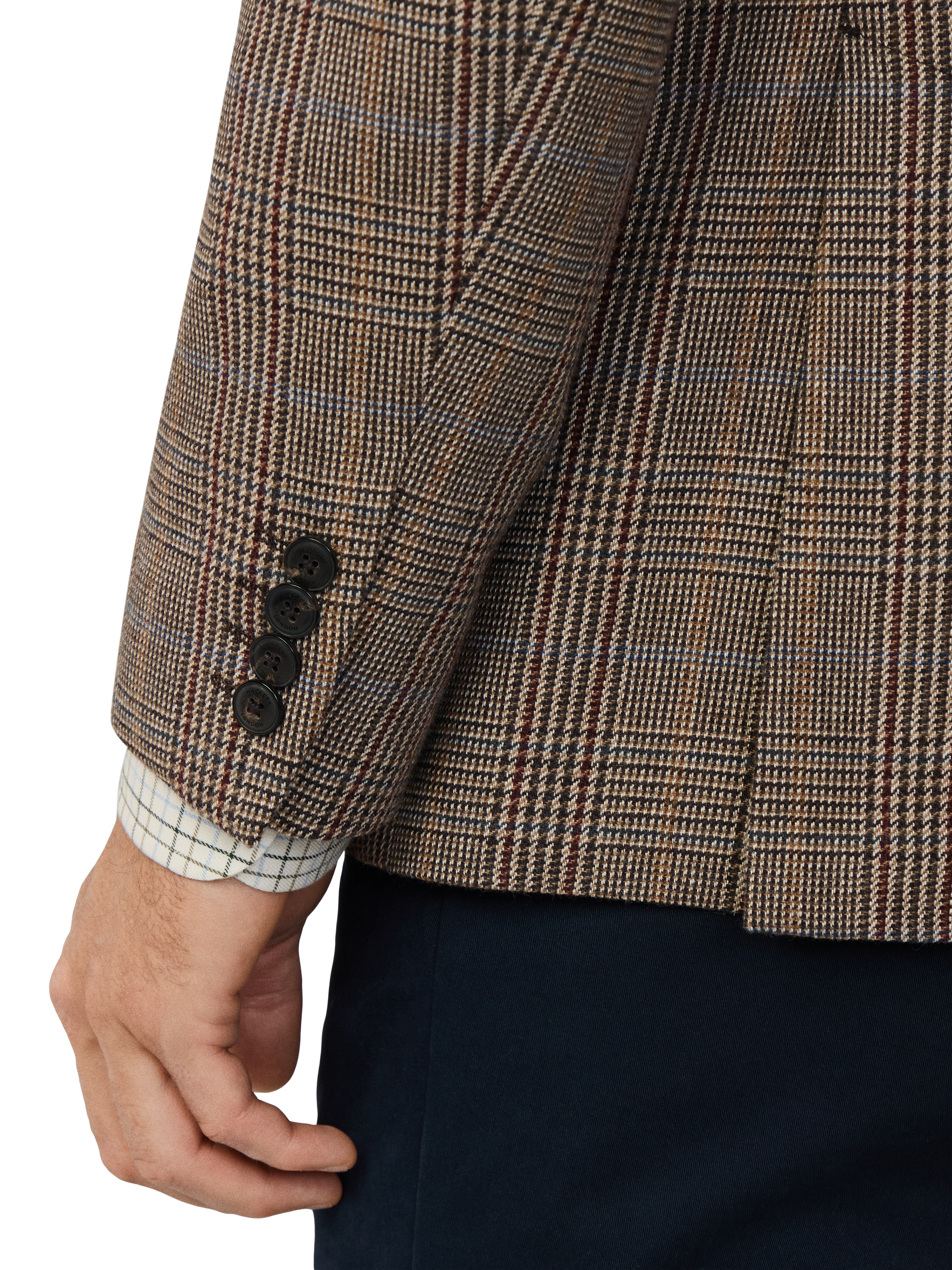 Product image 6 of 8, which shows Hackett London Wool Cotton Blend Ascot Block Check Blazer, Brown, 48