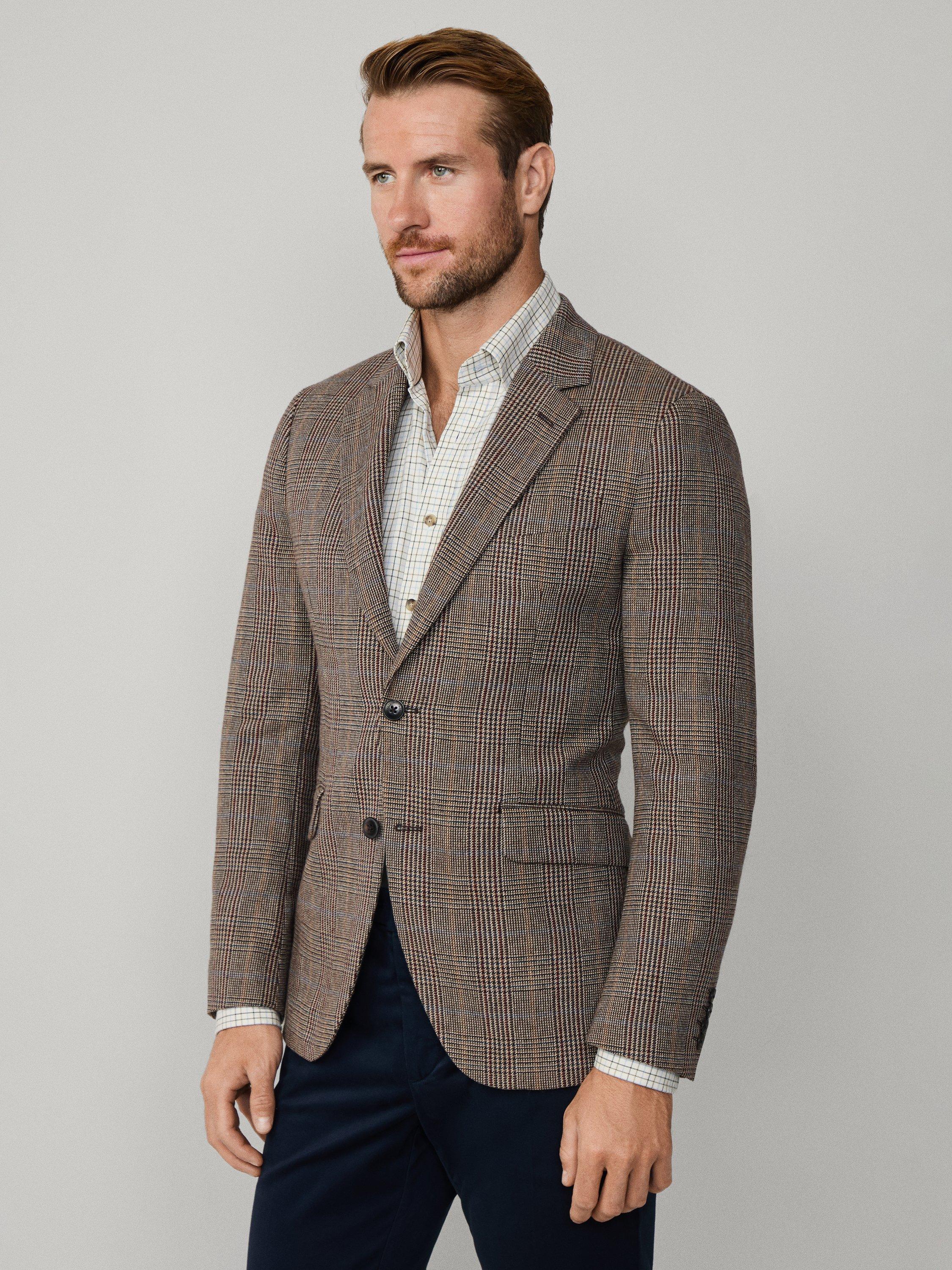 Product image 7 of 8, which shows Hackett London Wool Cotton Blend Ascot Block Check Blazer, Brown, 48