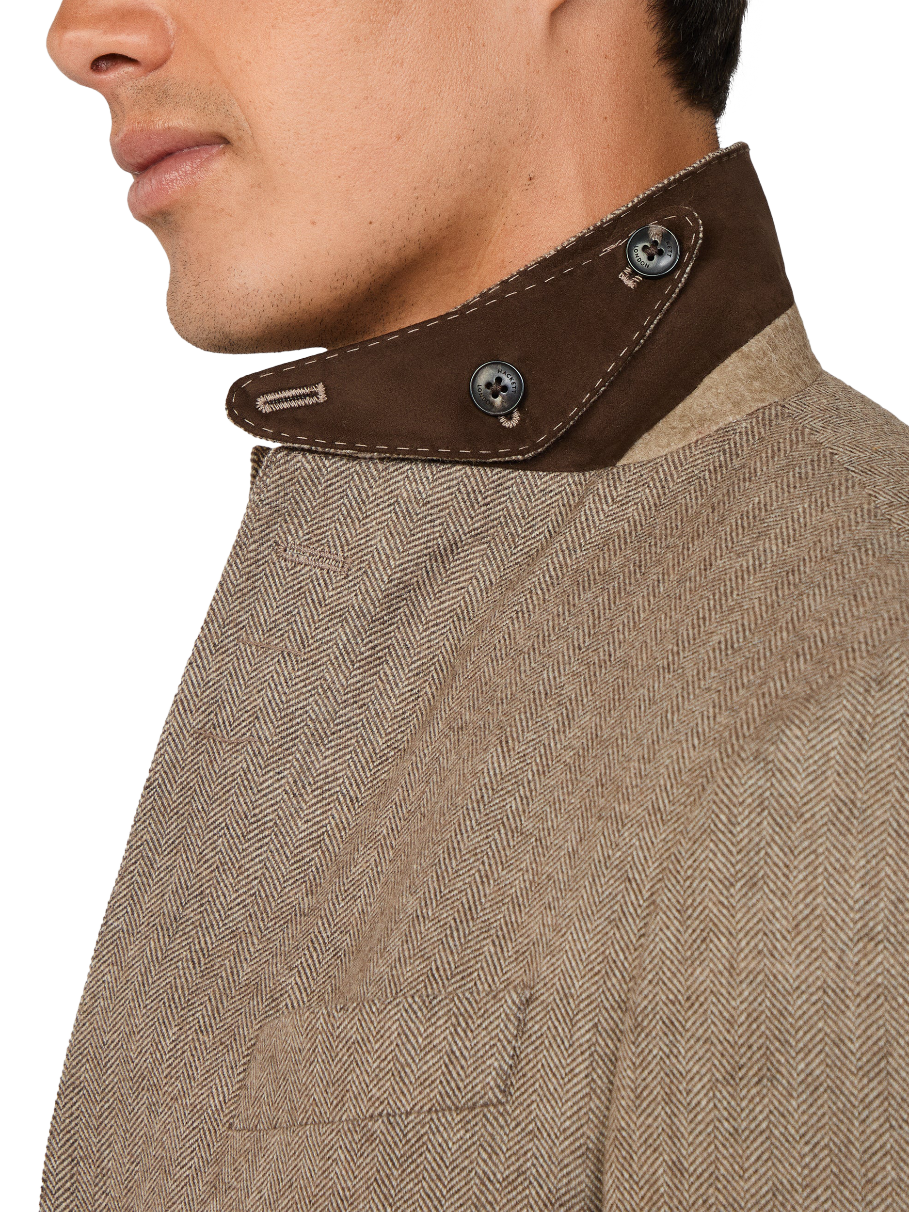 Product image 5 of 7, which shows Hackett London Single Breasted Herringbone Wool Blend Blazer, Malt Beige, 48