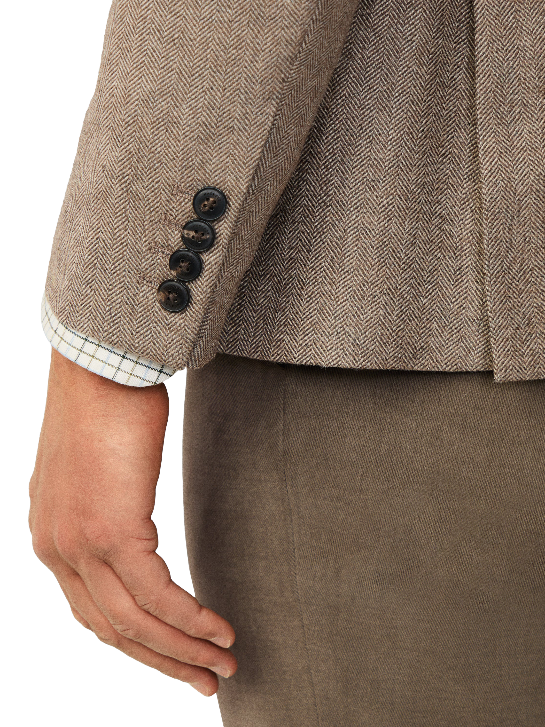 Product image 6 of 7, which shows Hackett London Single Breasted Herringbone Wool Blend Blazer, Malt Beige, 48