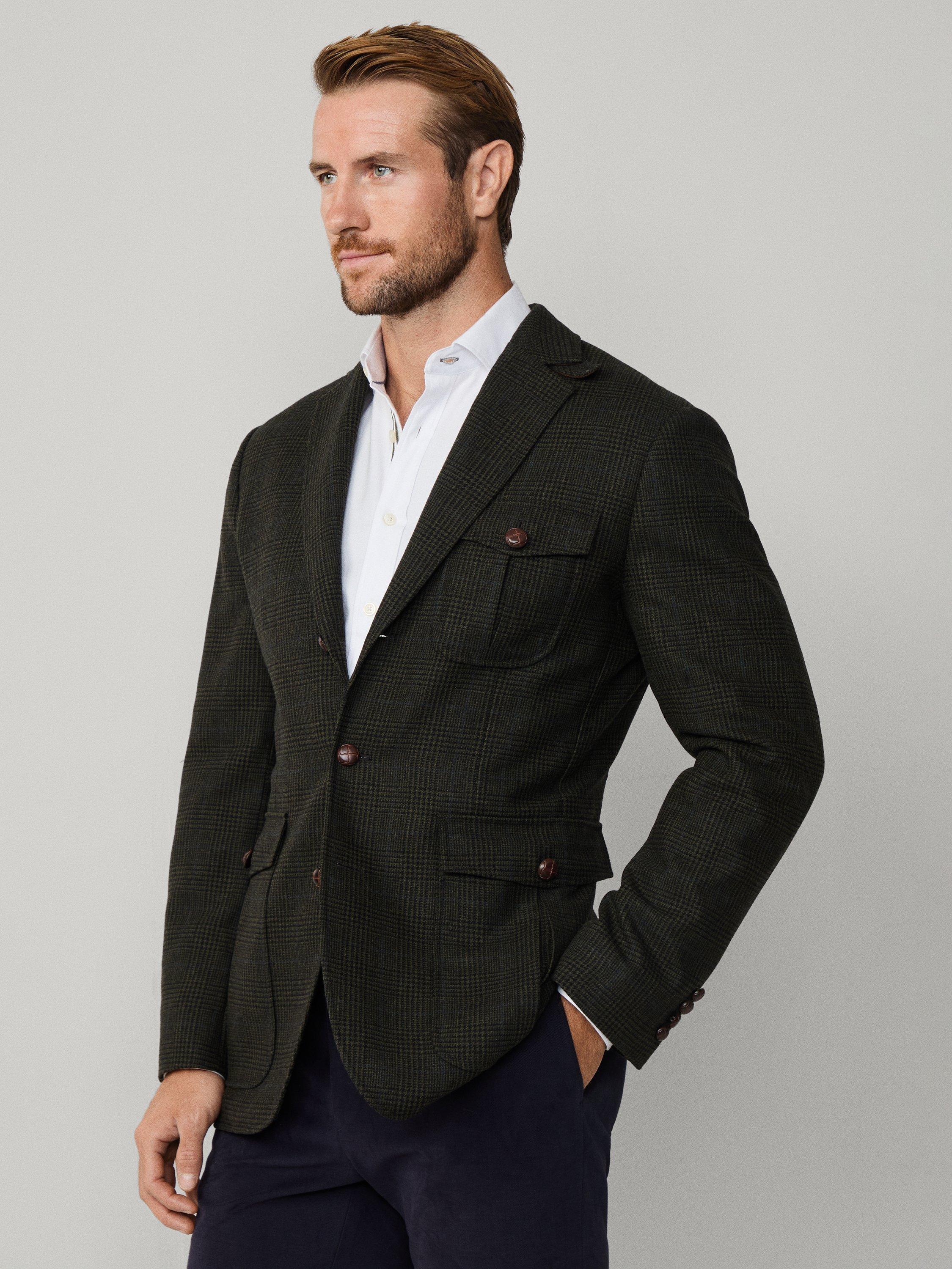 Product image 7 of 8, which shows Hackett London Wool Blend Blazer, Hunter Green, 48
