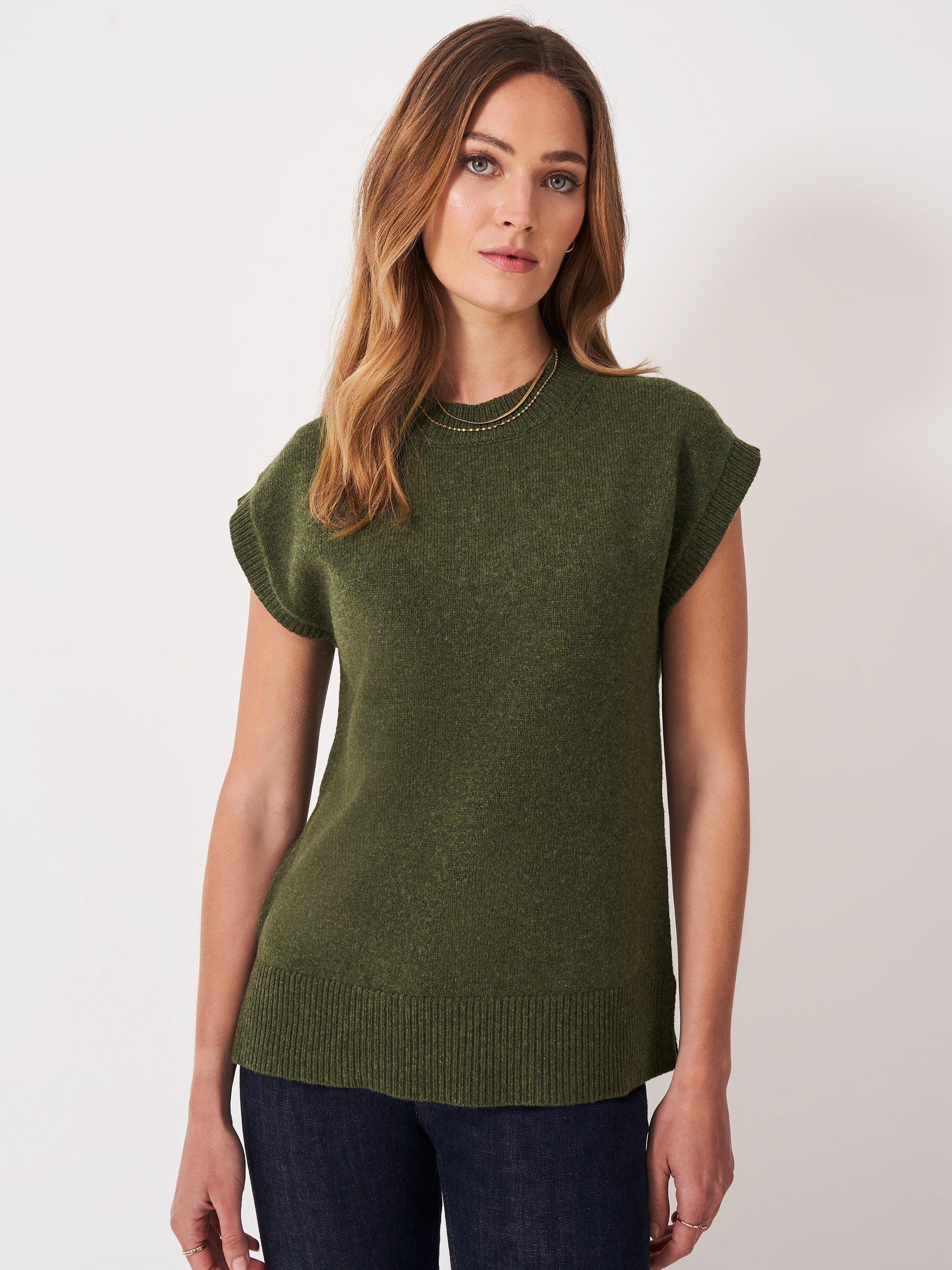 Product image 1 of 5, which shows Crew Clothing Harmony Wool Rich Tank Top, Dark Green, 8
