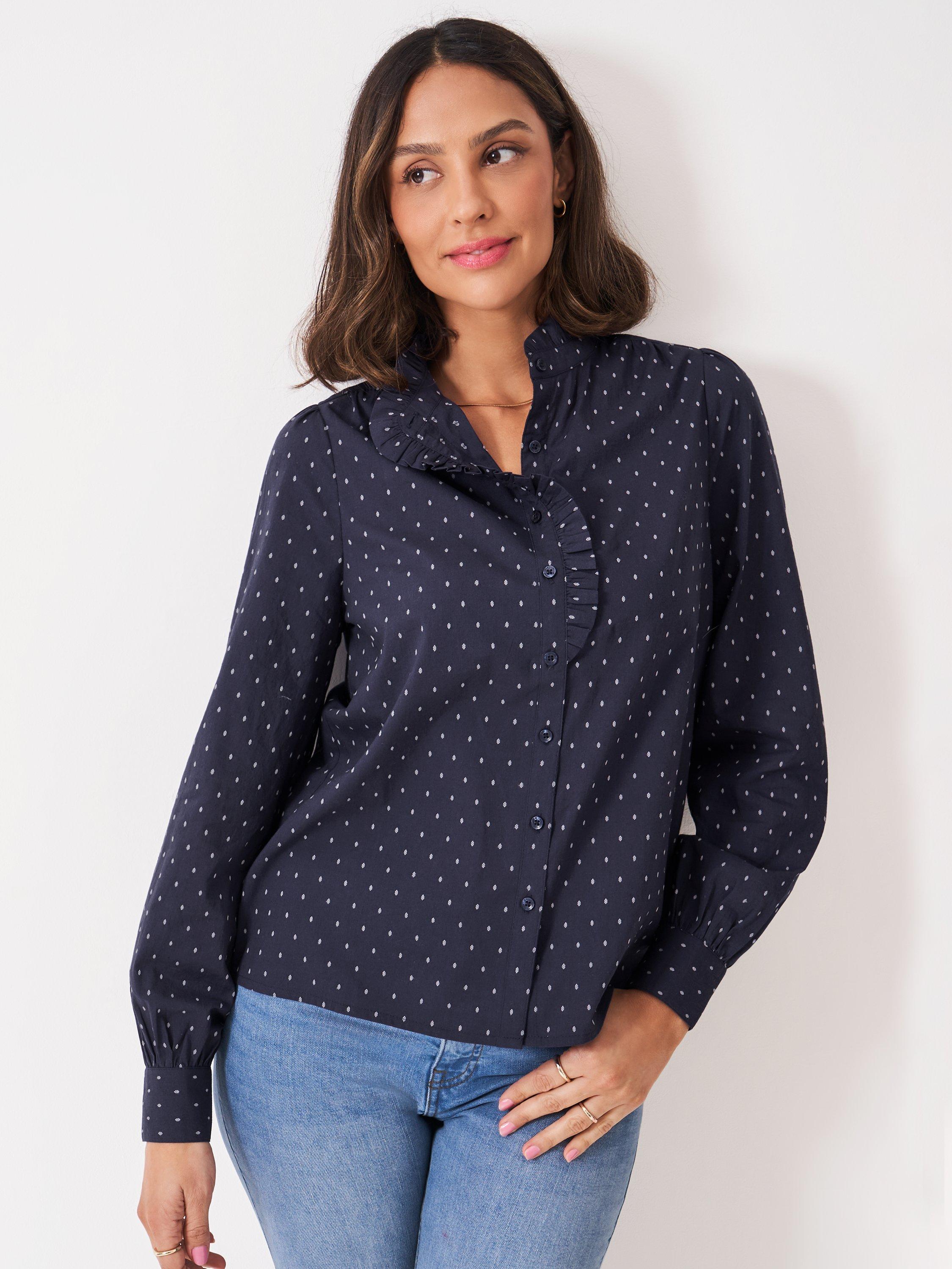 Product image 1 of 5, which shows Crew Clothing Harmony Frill Dobby Shirt, Navy, 10