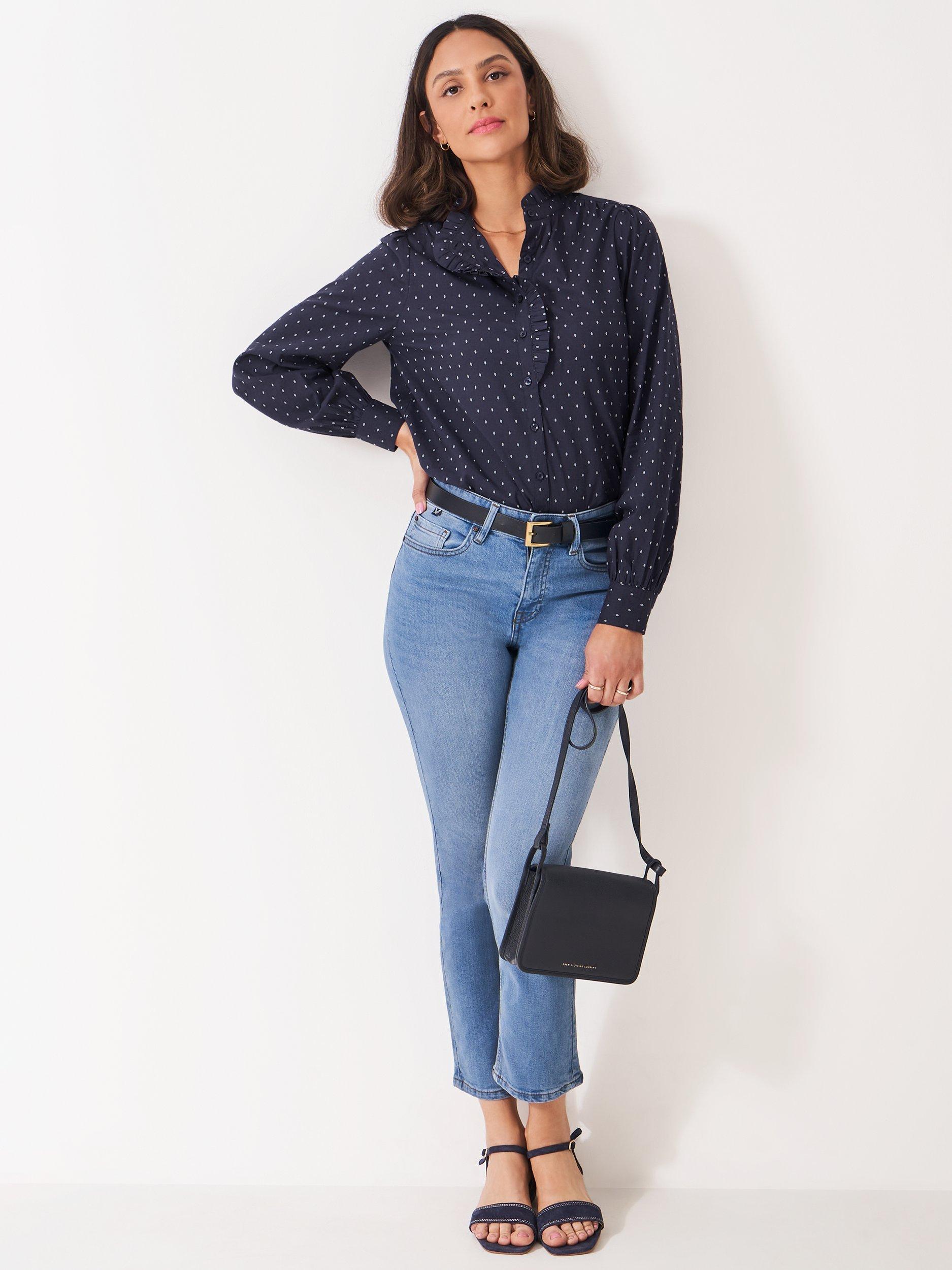 Product image 3 of 5, which shows Crew Clothing Harmony Frill Dobby Shirt, Navy, 10