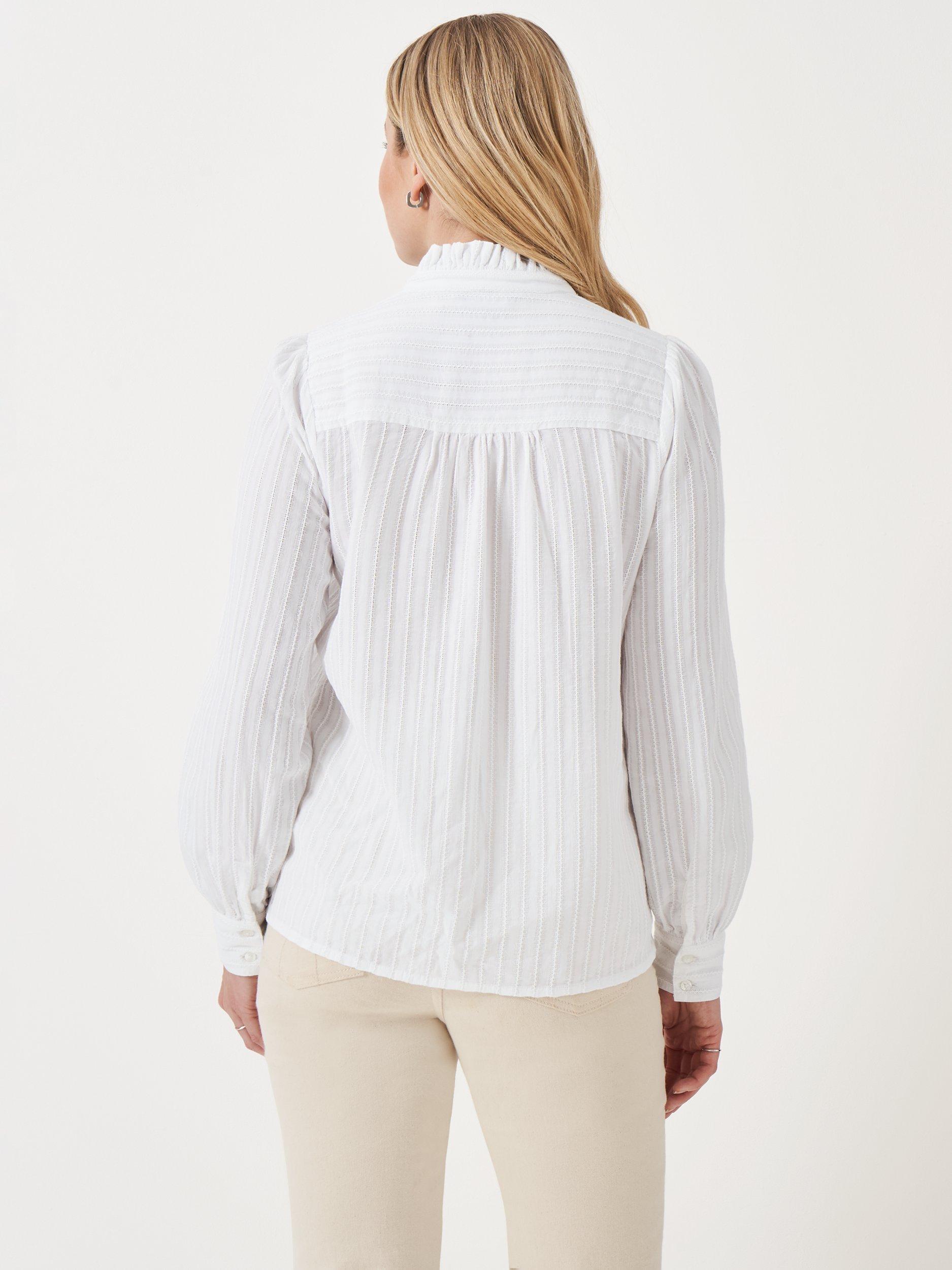 Product image 2 of 5, which shows Crew Clothing Harmony Stripe Frill Shirt, White, 8