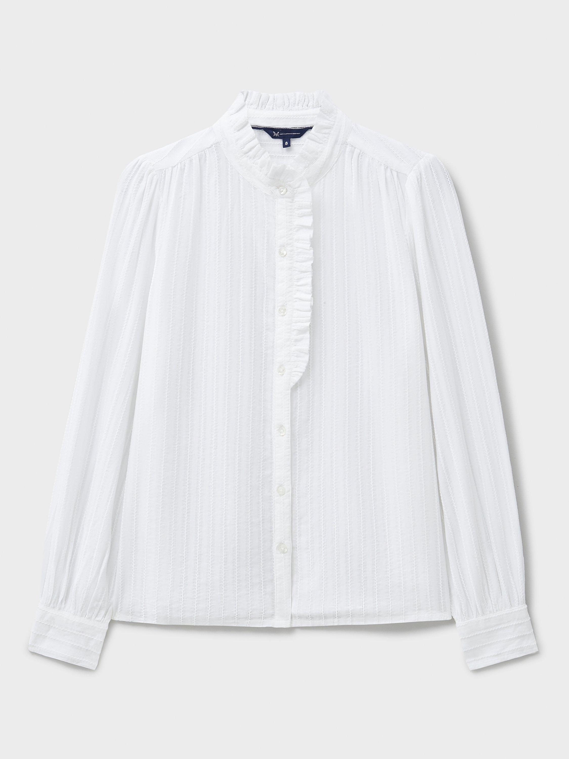 Product image 5 of 5, which shows Crew Clothing Harmony Stripe Frill Shirt, White, 8