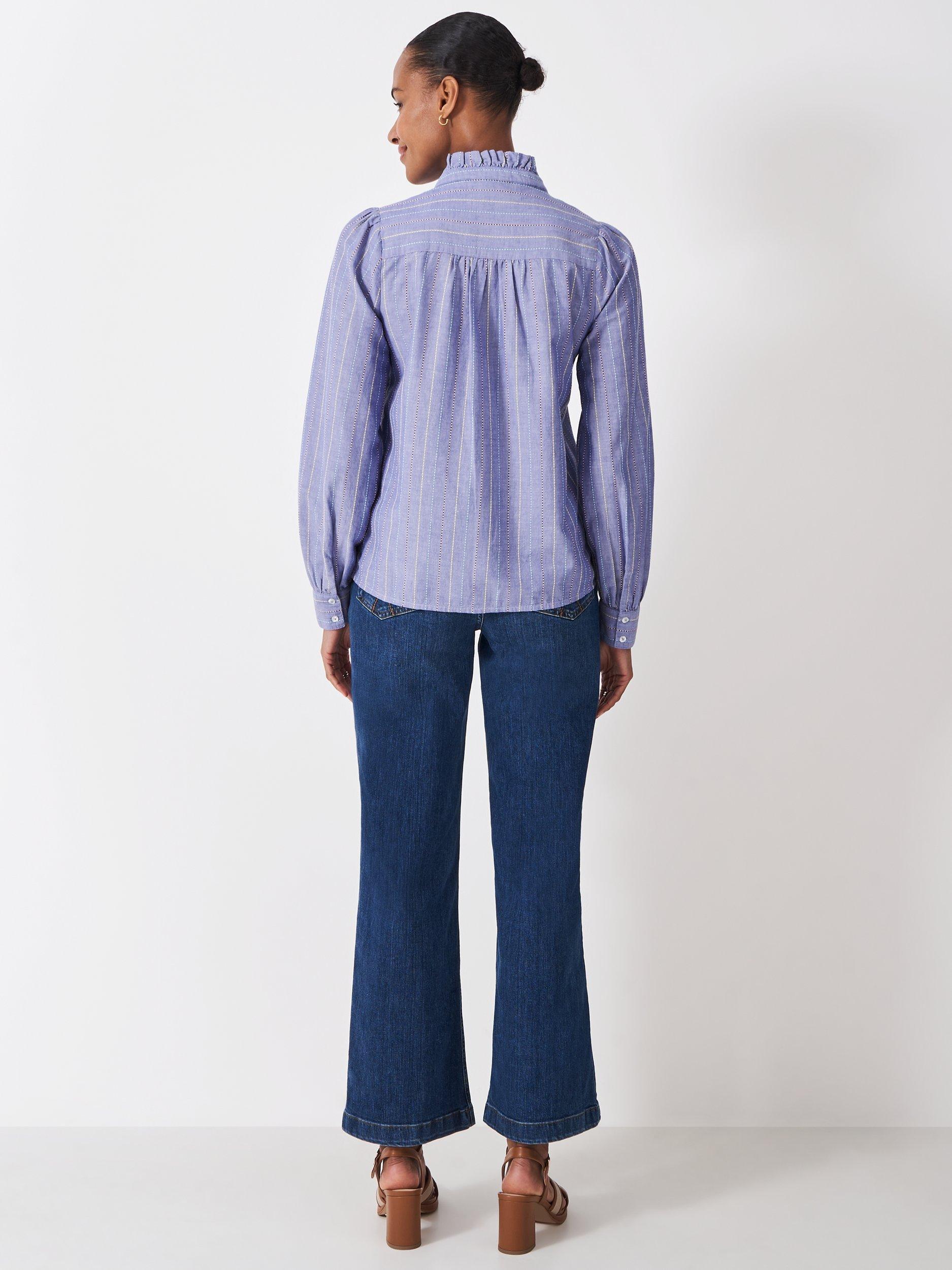 Product image 2 of 5, which shows Crew Clothing Harmony Stripe Frill Shirt, Blue, 8