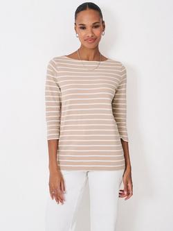 Crew Clothing Embroidered Ultimate Cotton Breton Top, Beige