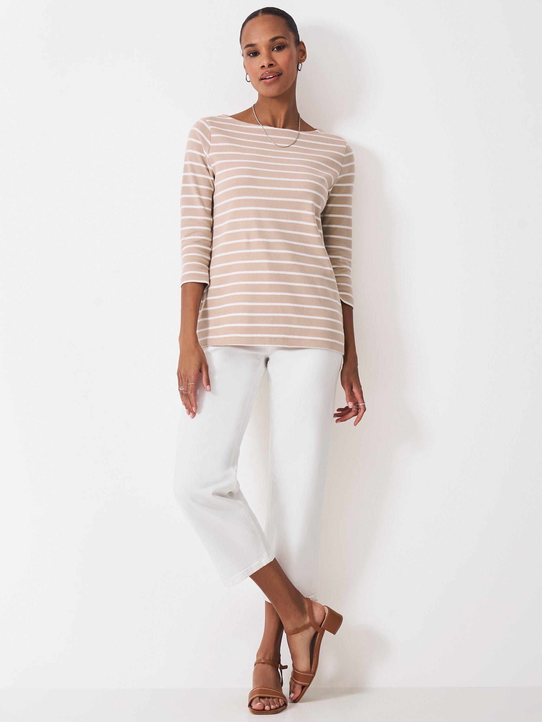 Product image 3 of 5, which shows Crew Clothing Embroidered Ultimate Cotton Breton Top, Beige, 10