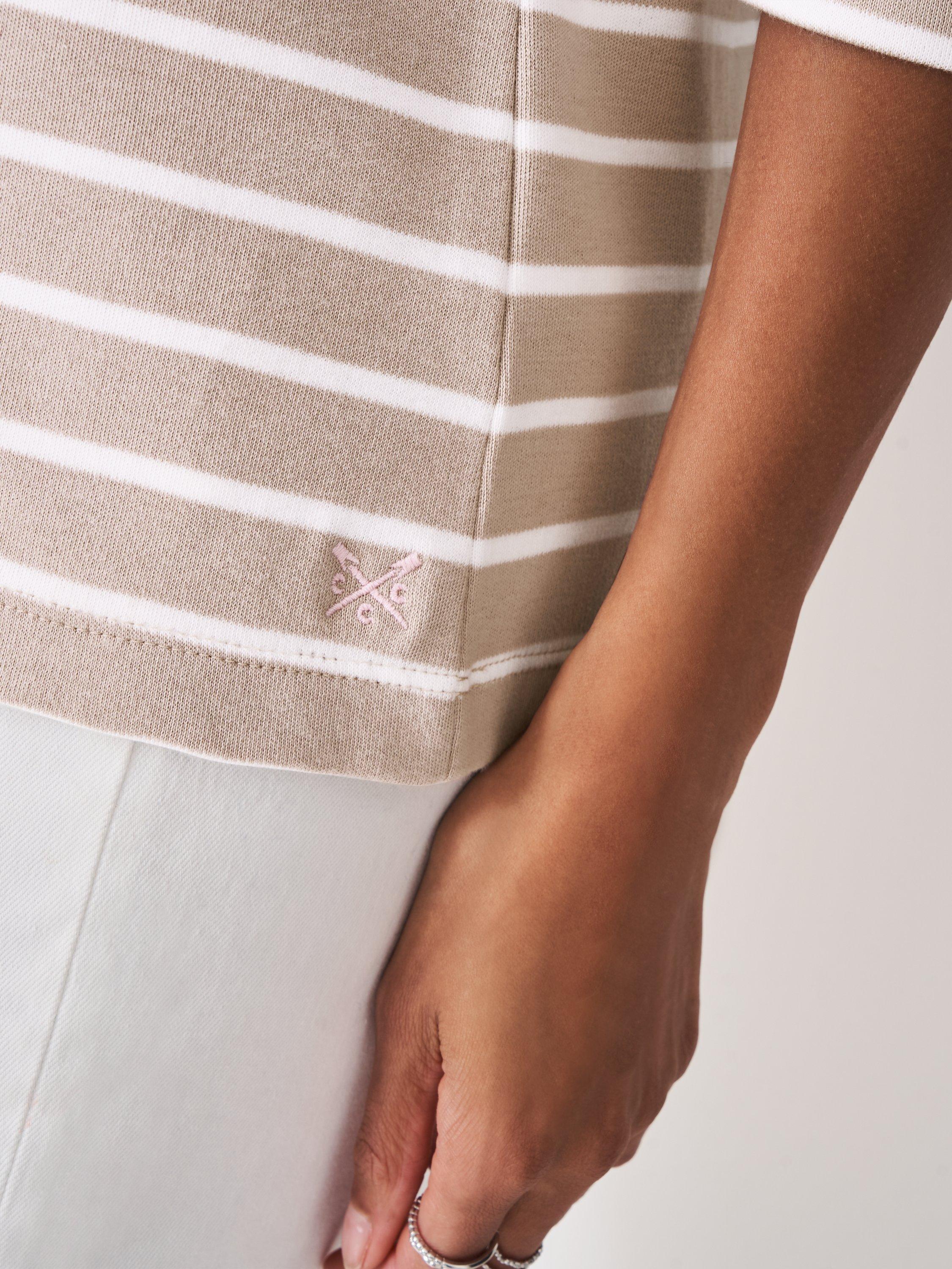 Product image 4 of 5, which shows Crew Clothing Embroidered Ultimate Cotton Breton Top, Beige, 10