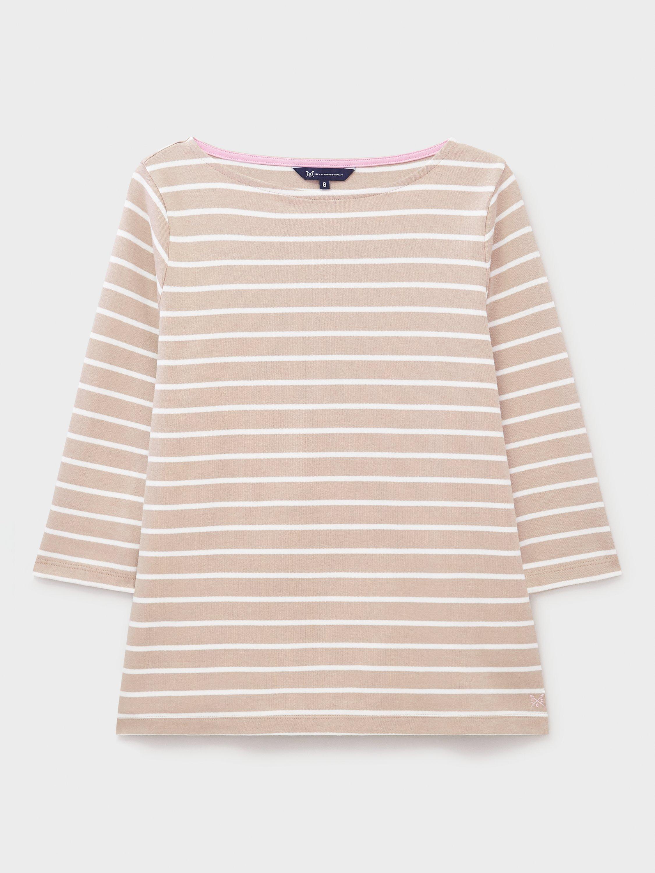 Product image 5 of 5, which shows Crew Clothing Embroidered Ultimate Cotton Breton Top, Beige, 10