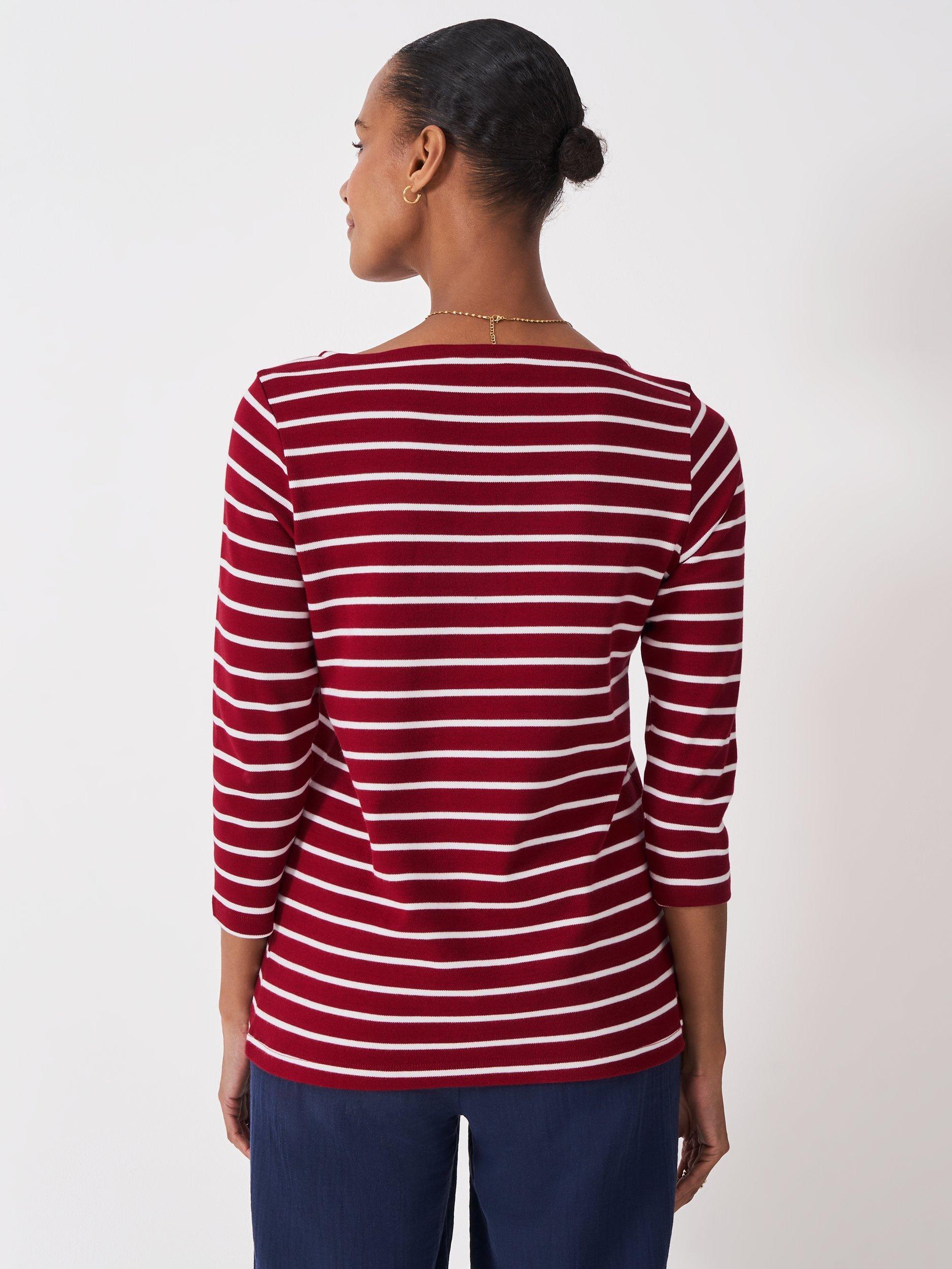 Product image 2 of 5, which shows Crew Clothing  Ultimate Cotton Breton Shirt, Red Wine, 10