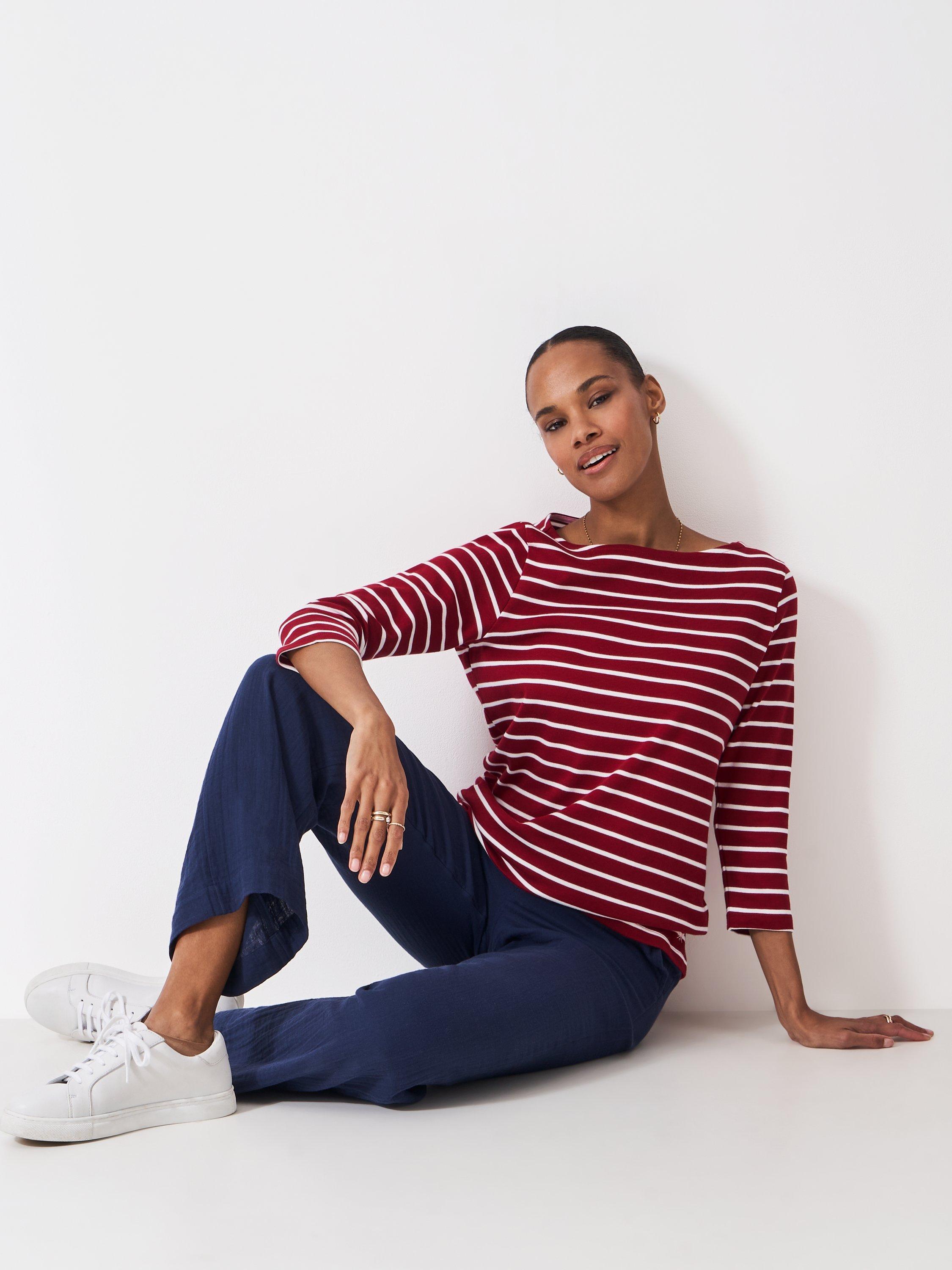 Product image 3 of 5, which shows Crew Clothing  Ultimate Cotton Breton Shirt, Red Wine, 10