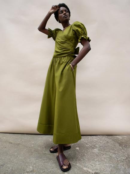 Ro&Zo Cotton Poplin Bow Back Wrap Top, Green, Green