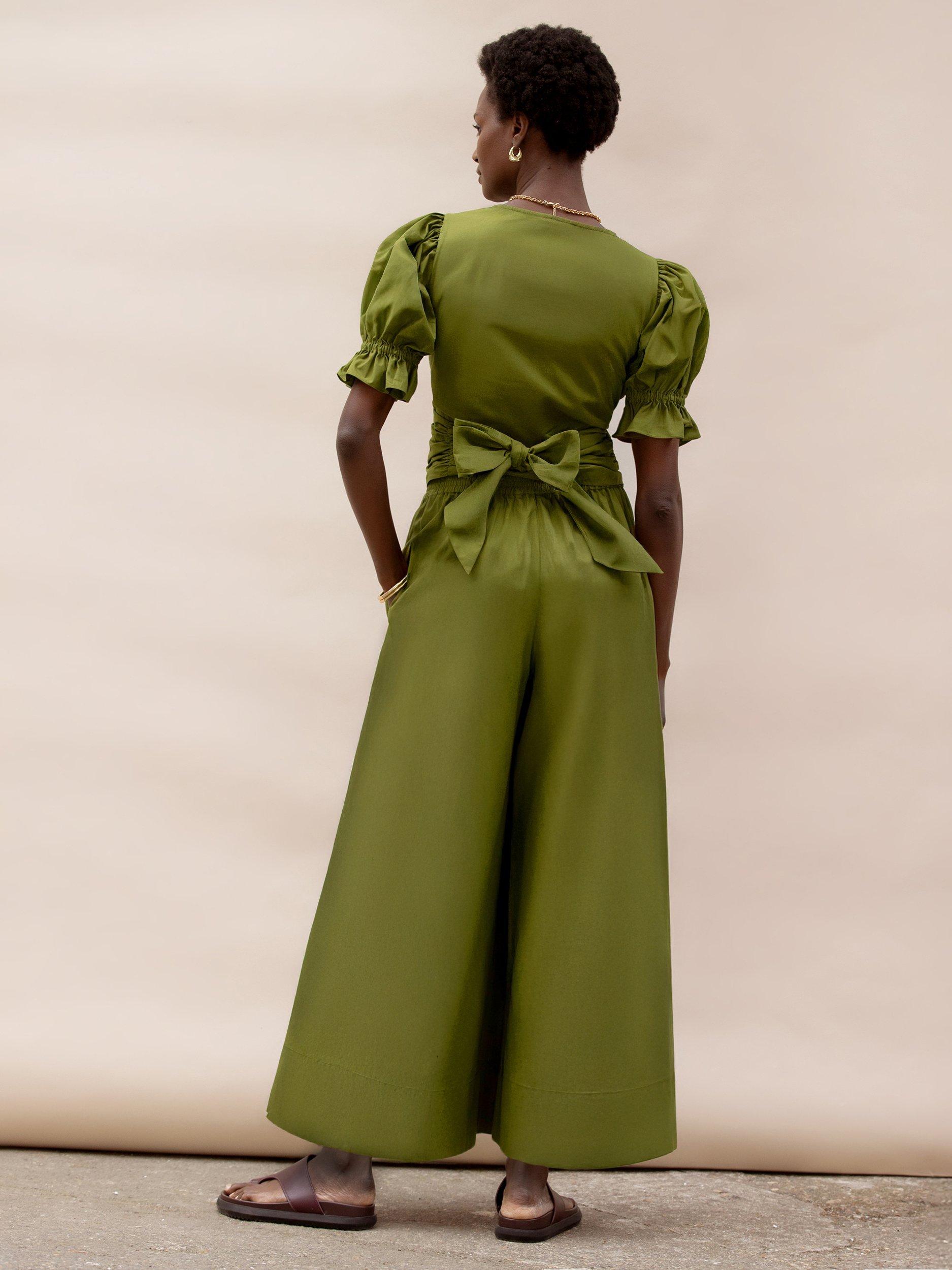 Product image 3 of 3, which shows Ro&Zo Cotton Poplin Bow Back Wrap Top, Green, 6