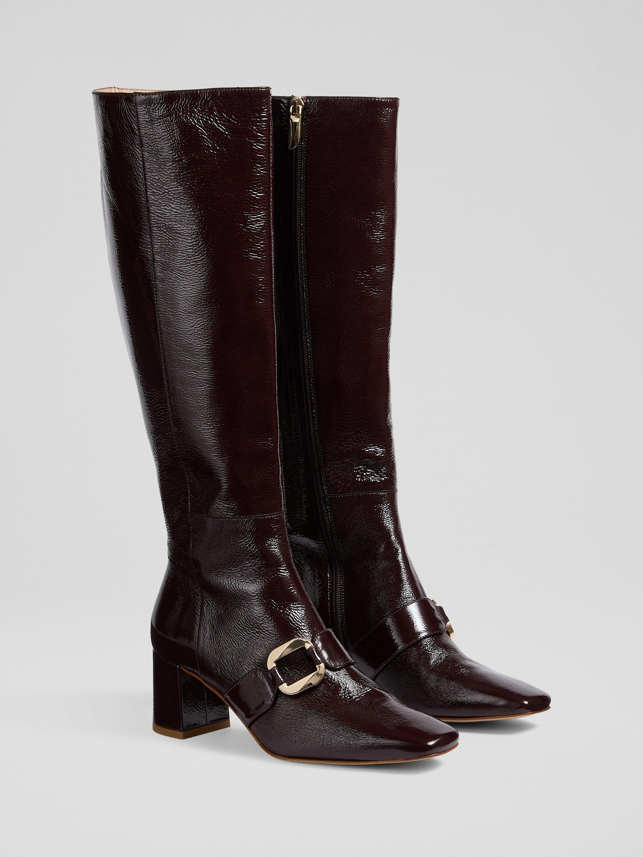 Product image 2 of 3, which shows L.K.Bennett Gigi Leather Knee High Boots, Burgundy, 6