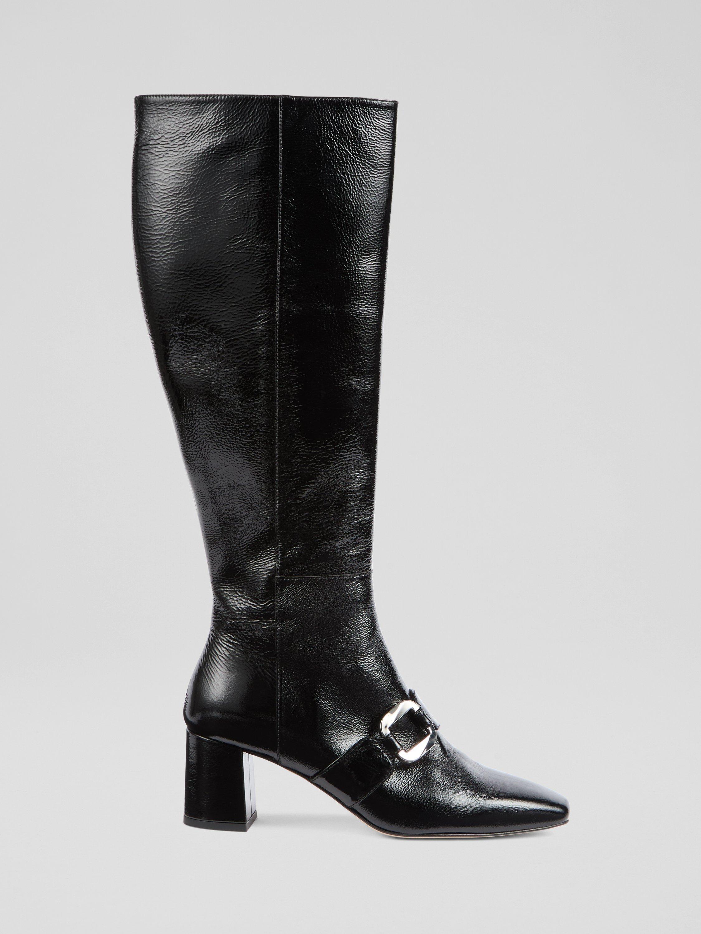 Product image 1 of 2, which shows L.K.Bennett Gigi Leather Knee High Boots, Black, 5