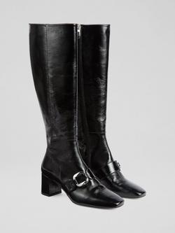 L.K.Bennett Gigi Leather Knee High Boots - view 2, Black
