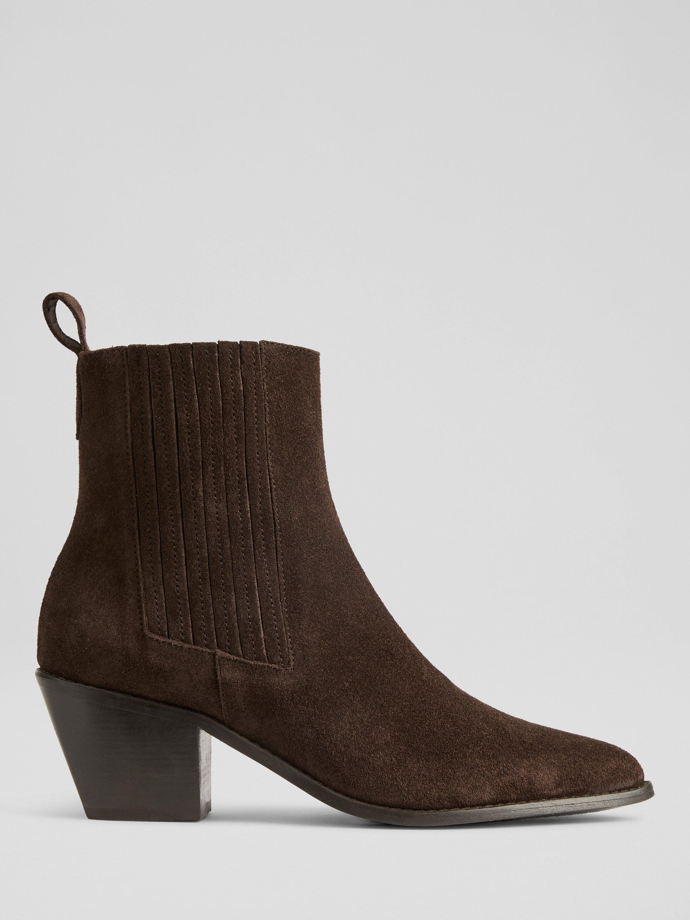 Jolene Suede Western Chelsea Boots, Chocolate
