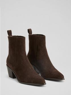 L.K.Bennett Jolene Suede Western Chelsea Boots, Chocolate - view 2, Chocolate