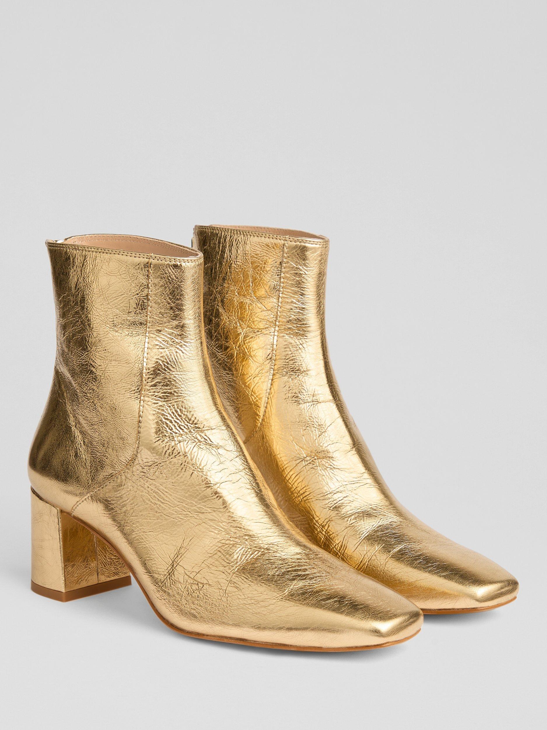 Product image 2 of 3, which shows L.K.Bennett Nadira Leather Block Heel Ankle Boots, Gold, 2