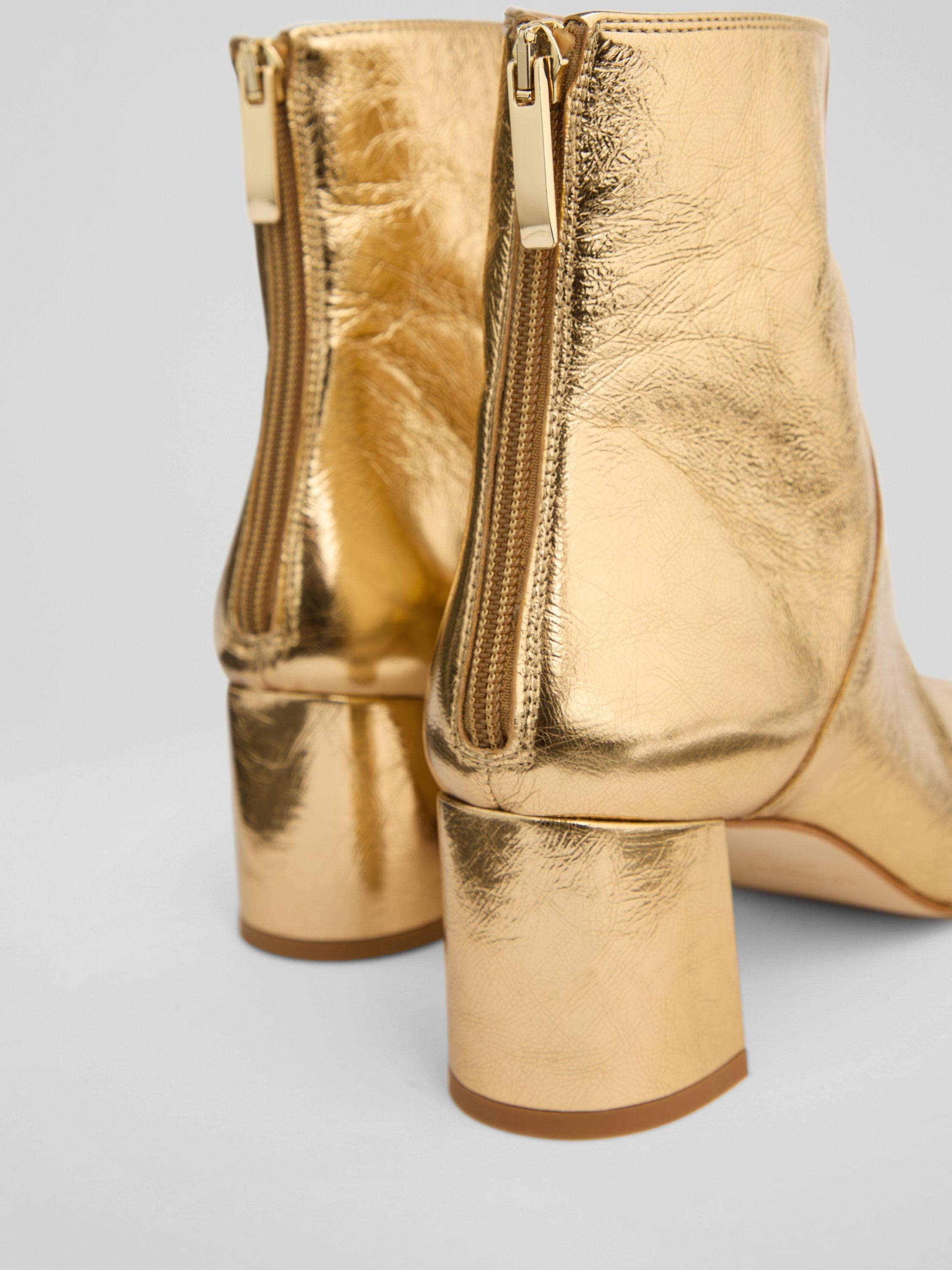 Product image 3 of 3, which shows L.K.Bennett Nadira Leather Block Heel Ankle Boots, Gold, 2