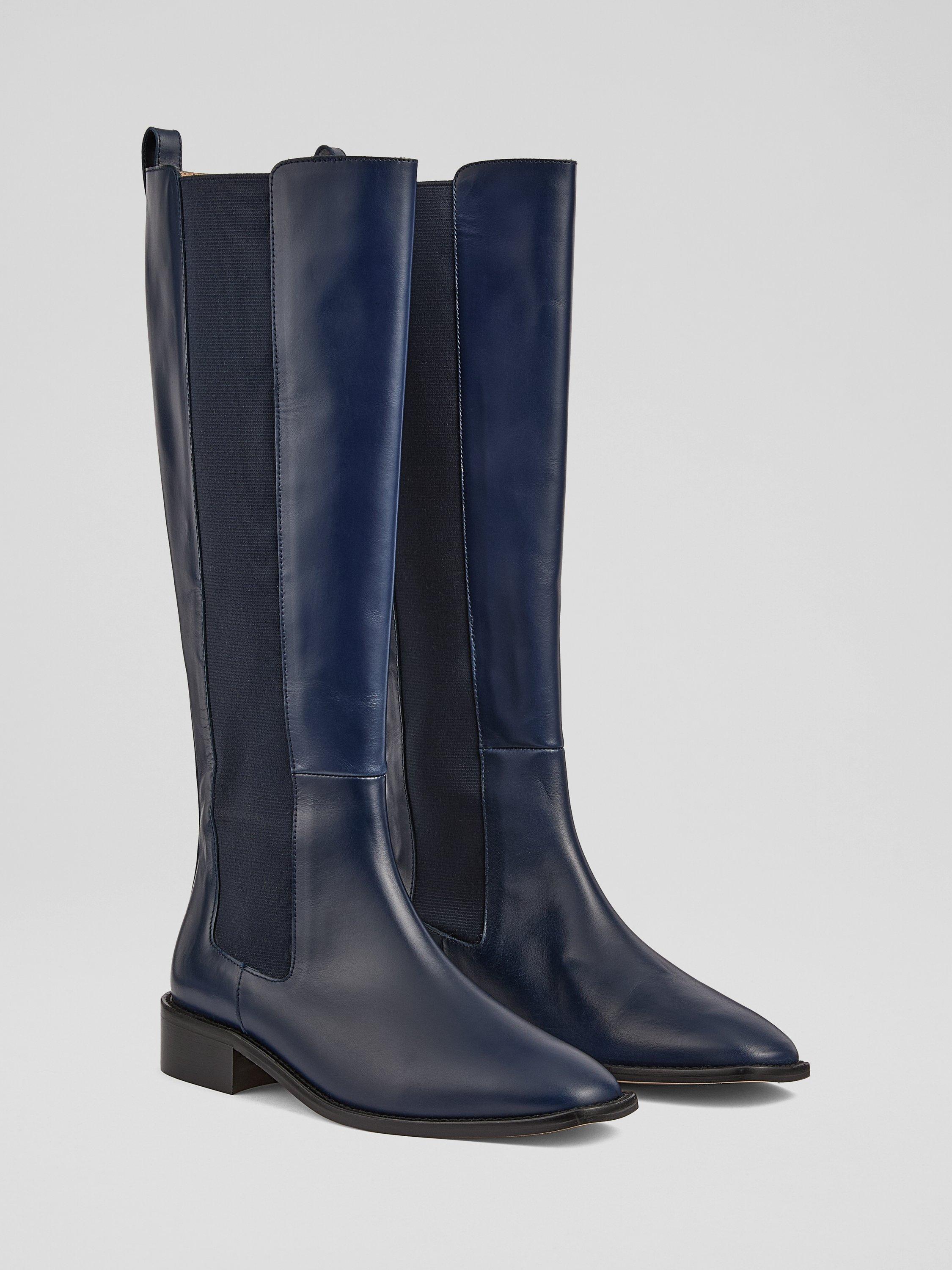 Product image 2 of 3, which shows L.K.Bennett Zara Leather Riding Boots, Navy, 2