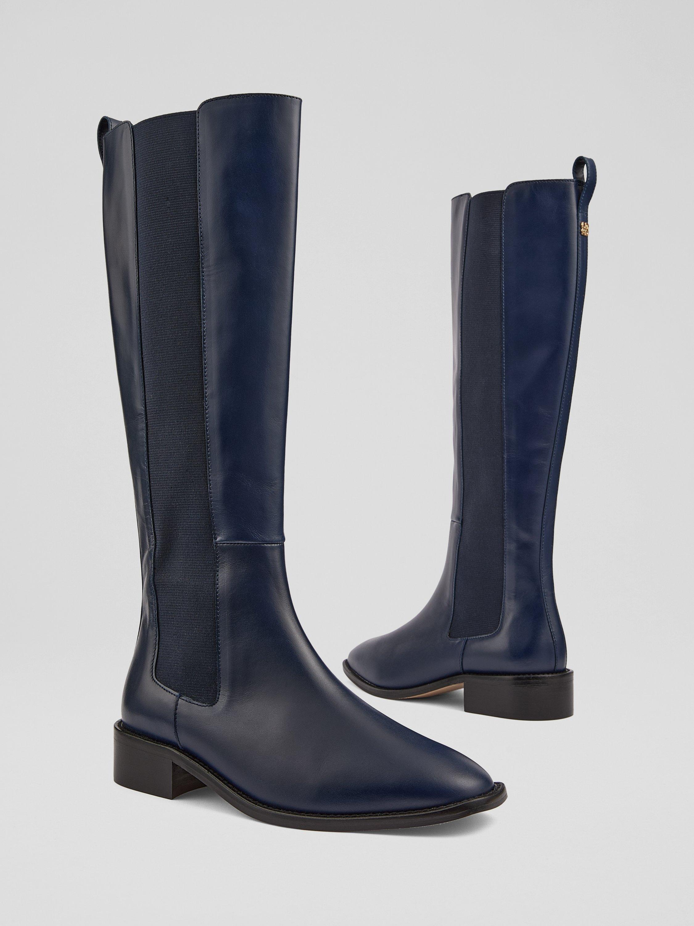 Product image 3 of 3, which shows L.K.Bennett Zara Leather Riding Boots, Navy, 2